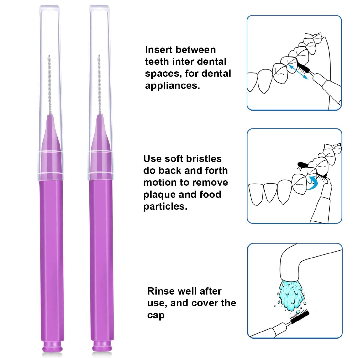 Patelai 100 Pieces Braces Brush for Cleaner Interdental Brush Toothpick Dental Tooth Flossing Head Oral Dental Hygiene Flosser Toothpick Cleaners Tooth Tool(Purple,Cute Size)