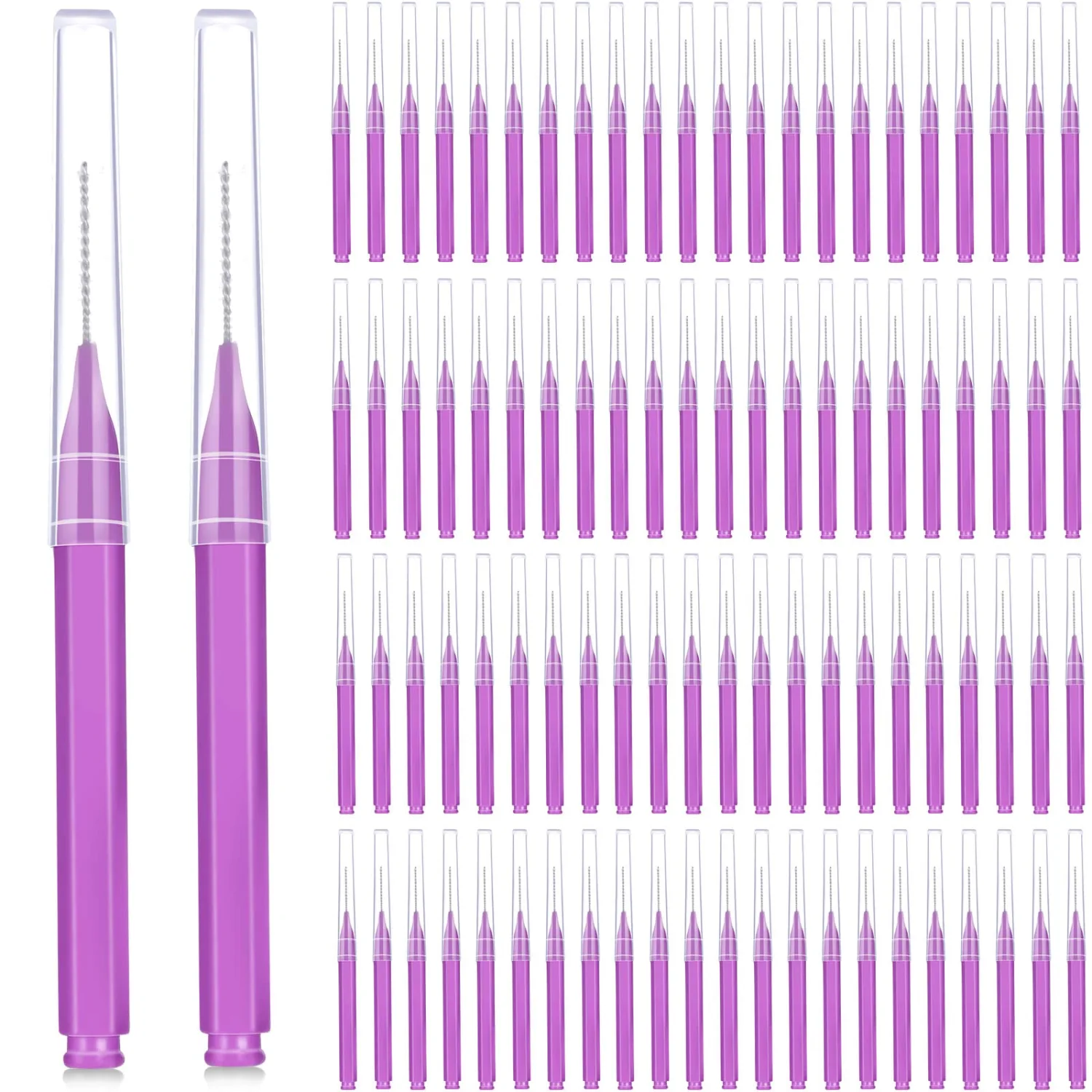 Patelai 100 Pieces Braces Brush for Cleaner Interdental Brush Toothpick Dental Tooth Flossing Head Oral Dental Hygiene Flosser Toothpick Cleaners Tooth Tool(Purple,Cute Size)