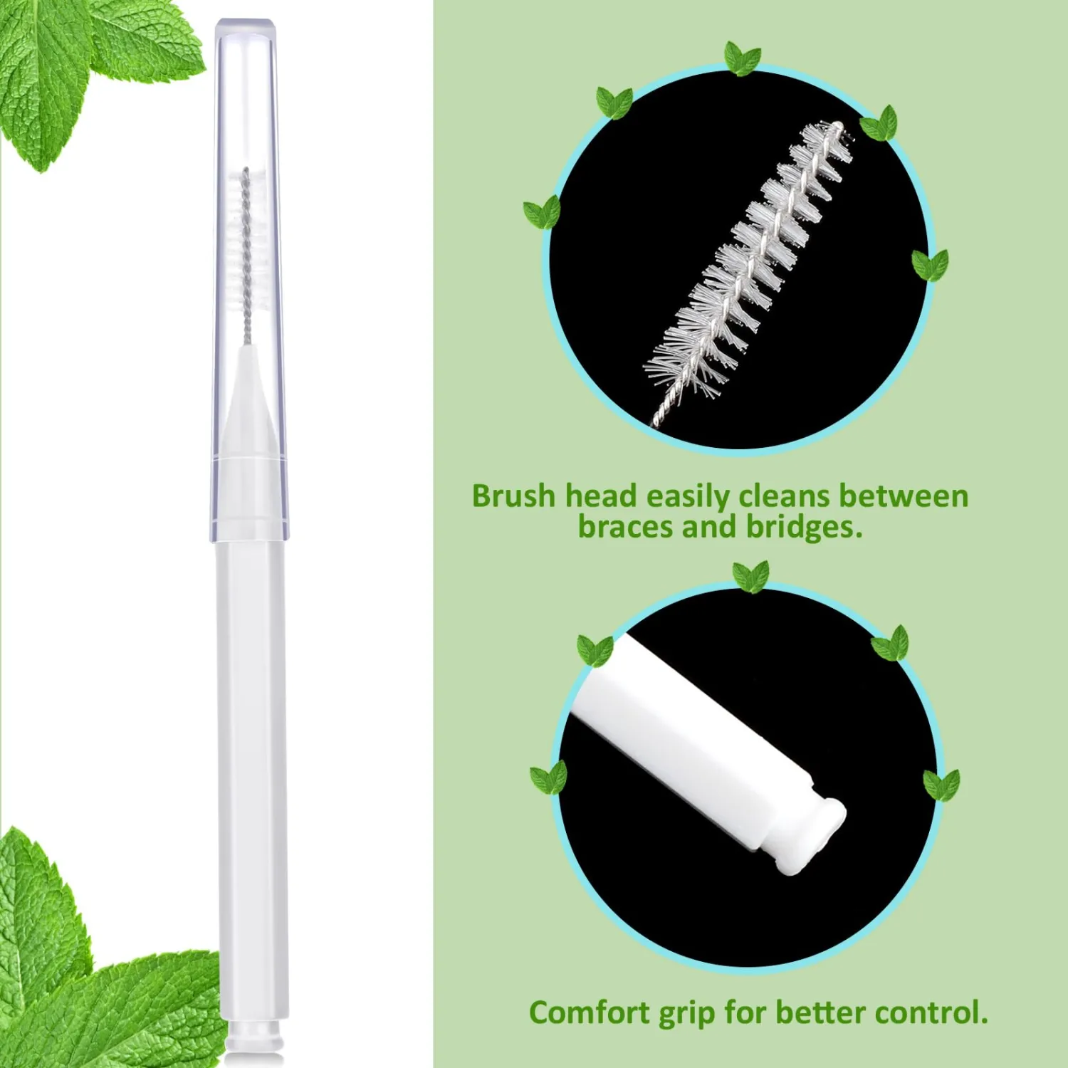 Patelai 100 Pieces Braces Brush for Cleaner Interdental Brush Toothpick Dental Tooth Flossing Head Oral Dental Hygiene Flosser Toothpick Cleaners Tooth Cleaning Tool (White)