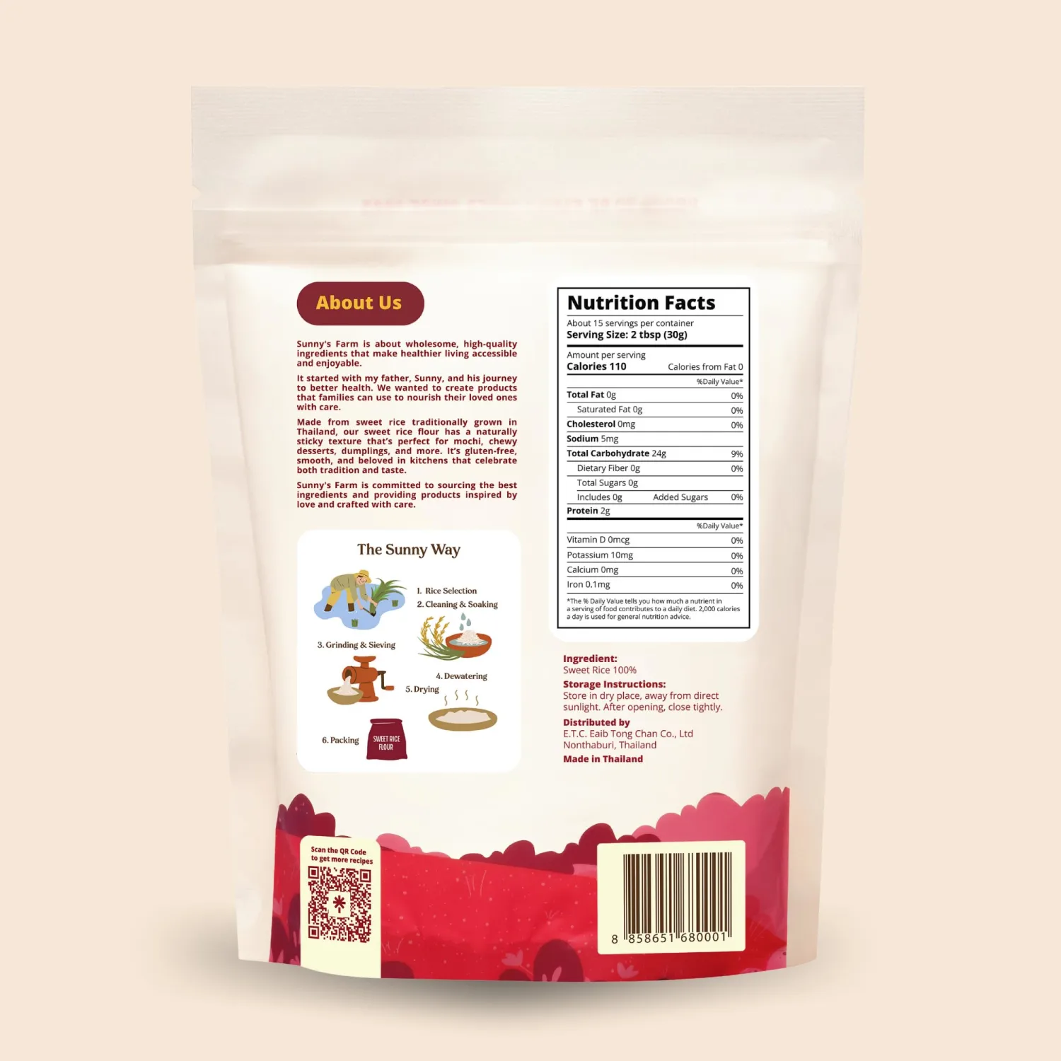Sunny's Farm Sweet White Rice Flour - Glutinous Rice Flour for Sourdough Bread, Gluten-Free, Non-GMO, Vegan, 16oz (Pack of 1)