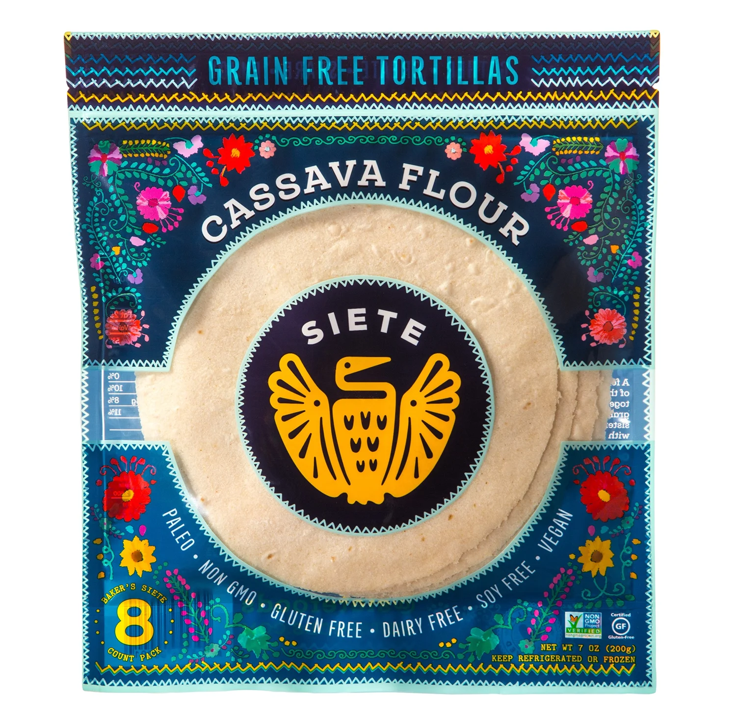 Siete Cassava Grain Free Flour Tortillas. Vegan, Paleo and Gluten Free Tortillas. (1-Pack, 8 Tortillas)