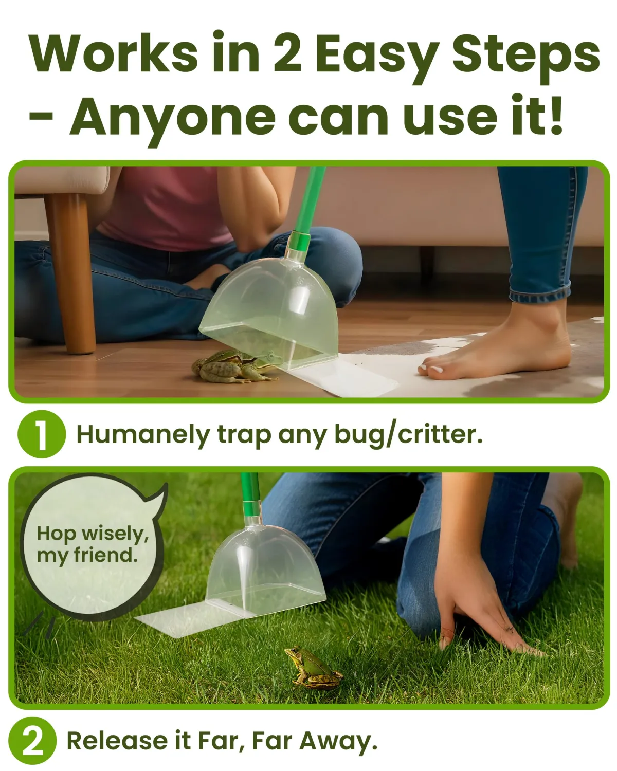 Katcha Acrylic Humane Bug Catcher - 25" Long Spider Catcher and Release Tool with Large Plastic Container, Versatile Insect and Bug Grabber Tool for Lizards, Roach, Cicadas, Spiders, and Frogs