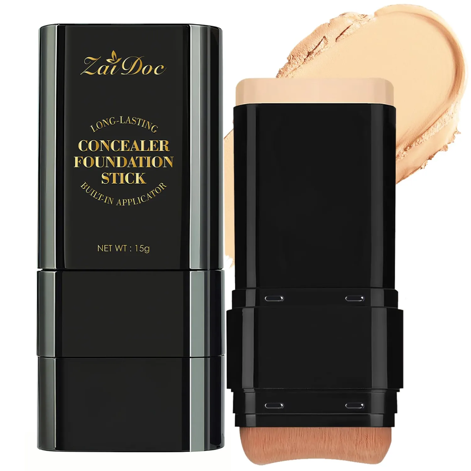 Concealer Foundation Stick, 2-in-1 Long-Lasting Foundation and Concealer with Brush, Creamy Full Coverage for Dark Circles & Blemishes, Hydrating Olive & Camellia, 2.09 Oz (02#)
