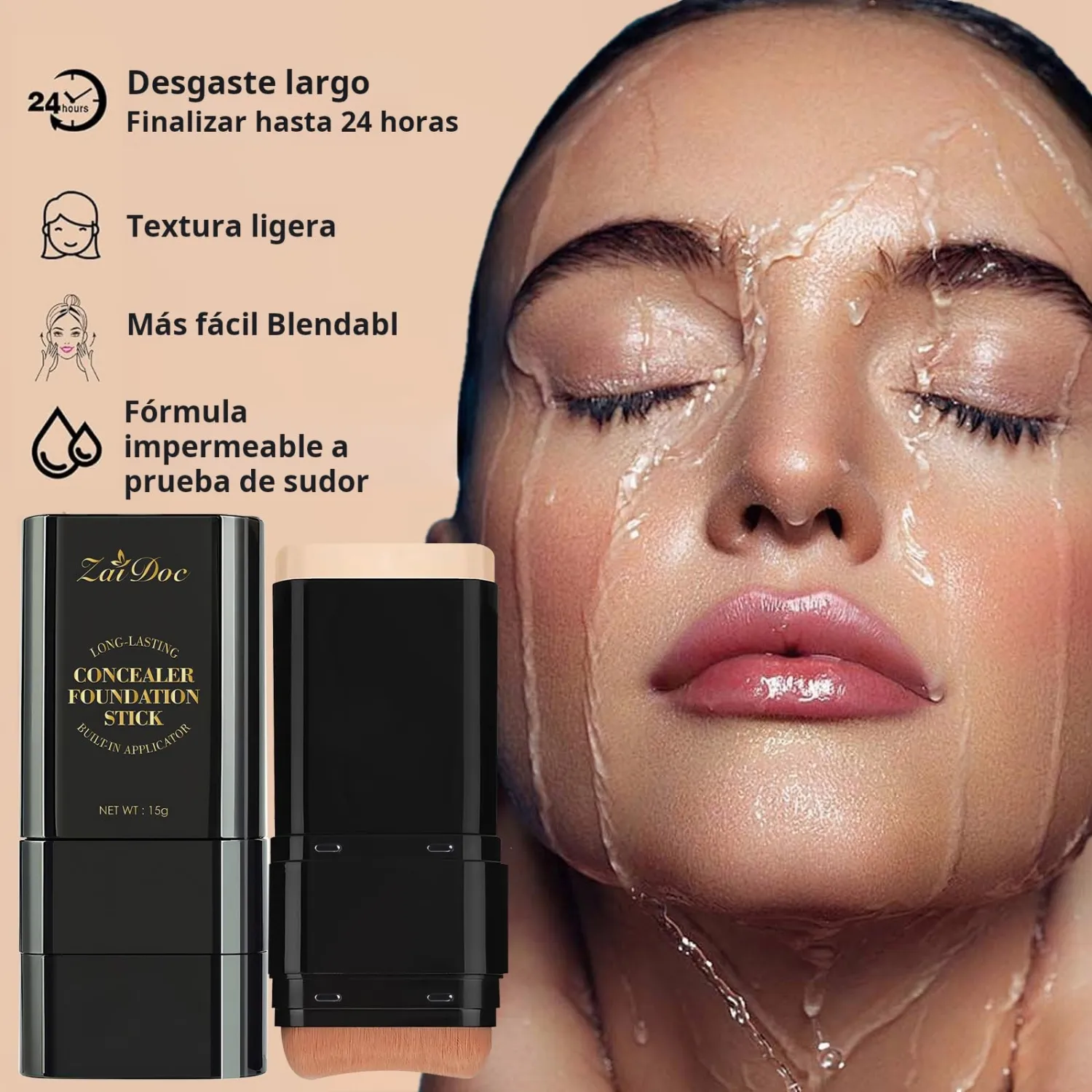 Concealer Foundation Stick, 2-in-1 Long-Lasting Foundation and Concealer with Brush, Creamy Full Coverage for Dark Circles & Blemishes, Hydrating Olive & Camellia, 2.09 Oz (02#)