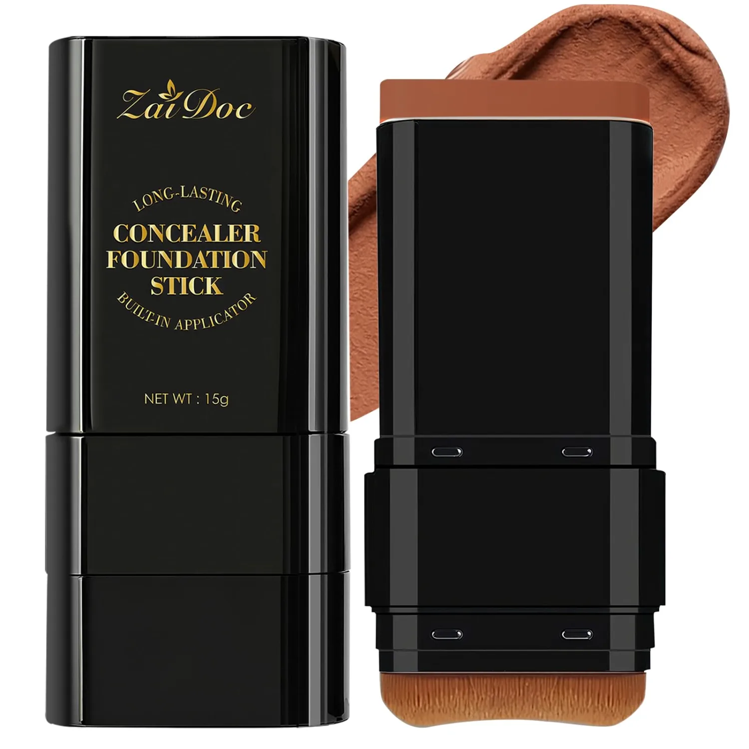 Concealer Foundation Stick, 2-in-1 Long-Lasting Foundation and Concealer with Brush, Creamy Full Coverage for Dark Circles & Blemishes, Hydrating Olive & Camellia, 2.09 Oz (07#)