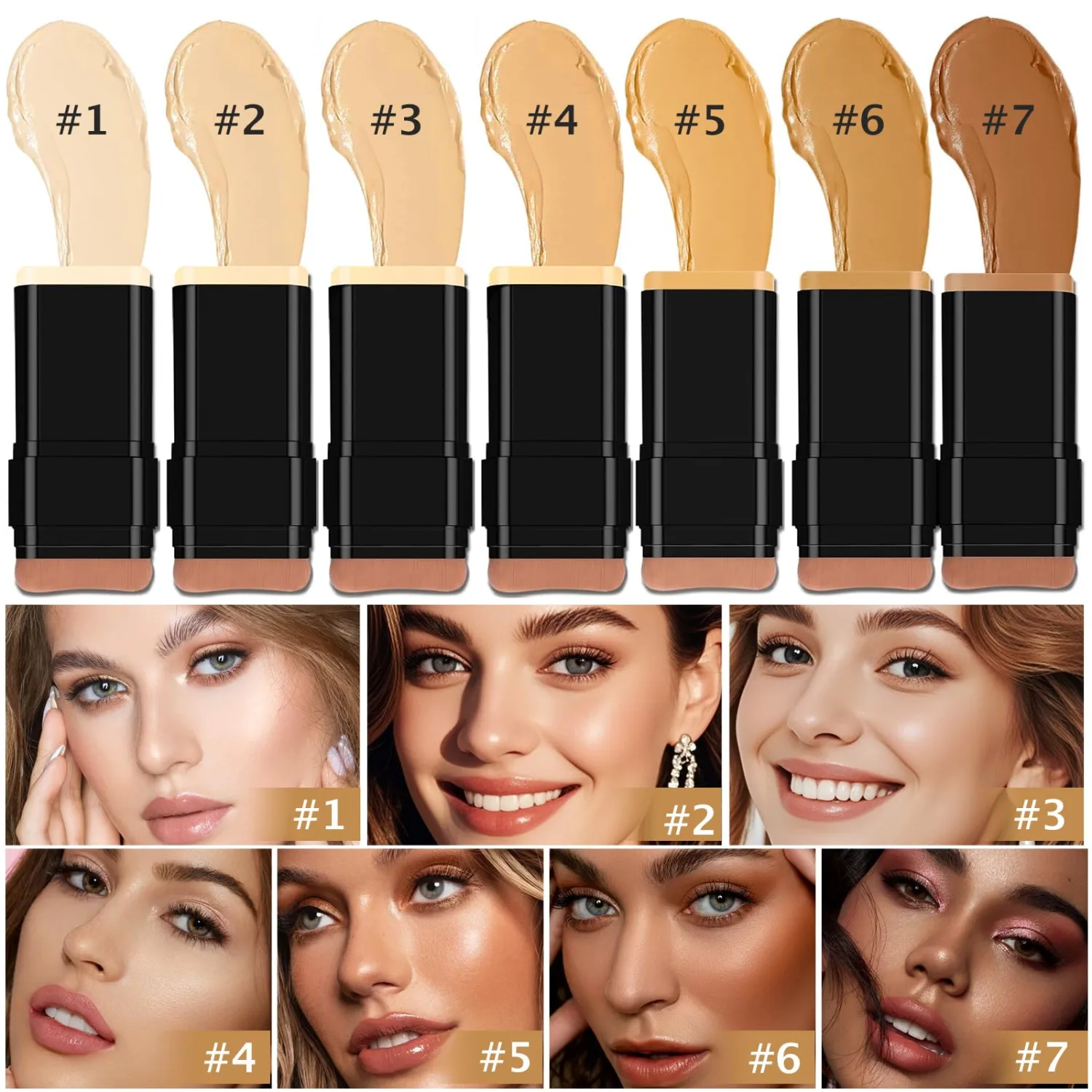 Concealer Foundation Stick, 2-in-1 Long-Lasting Foundation and Concealer with Brush, Creamy Full Coverage for Dark Circles & Blemishes, Hydrating Olive & Camellia, 2.09 Oz (07#)