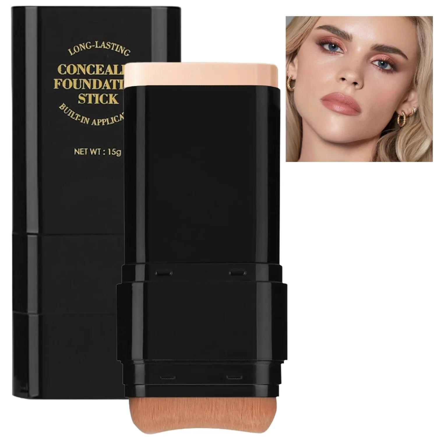 Foundation Stick, 2 in 1 Dual-Ended Long-Lasting Concealer Korean Foundation Contour Stick, Waterproof Contouring foundation with Brush, Full Coverage Matte Finish for Face Makeup(02#NATURAL)
