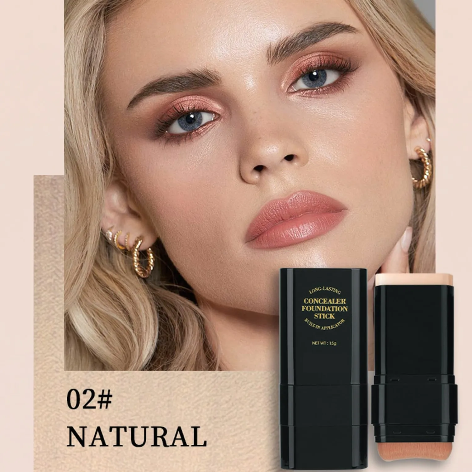 Foundation Stick, 2 in 1 Dual-Ended Long-Lasting Concealer Korean Foundation Contour Stick, Waterproof Contouring foundation with Brush, Full Coverage Matte Finish for Face Makeup(02#NATURAL)
