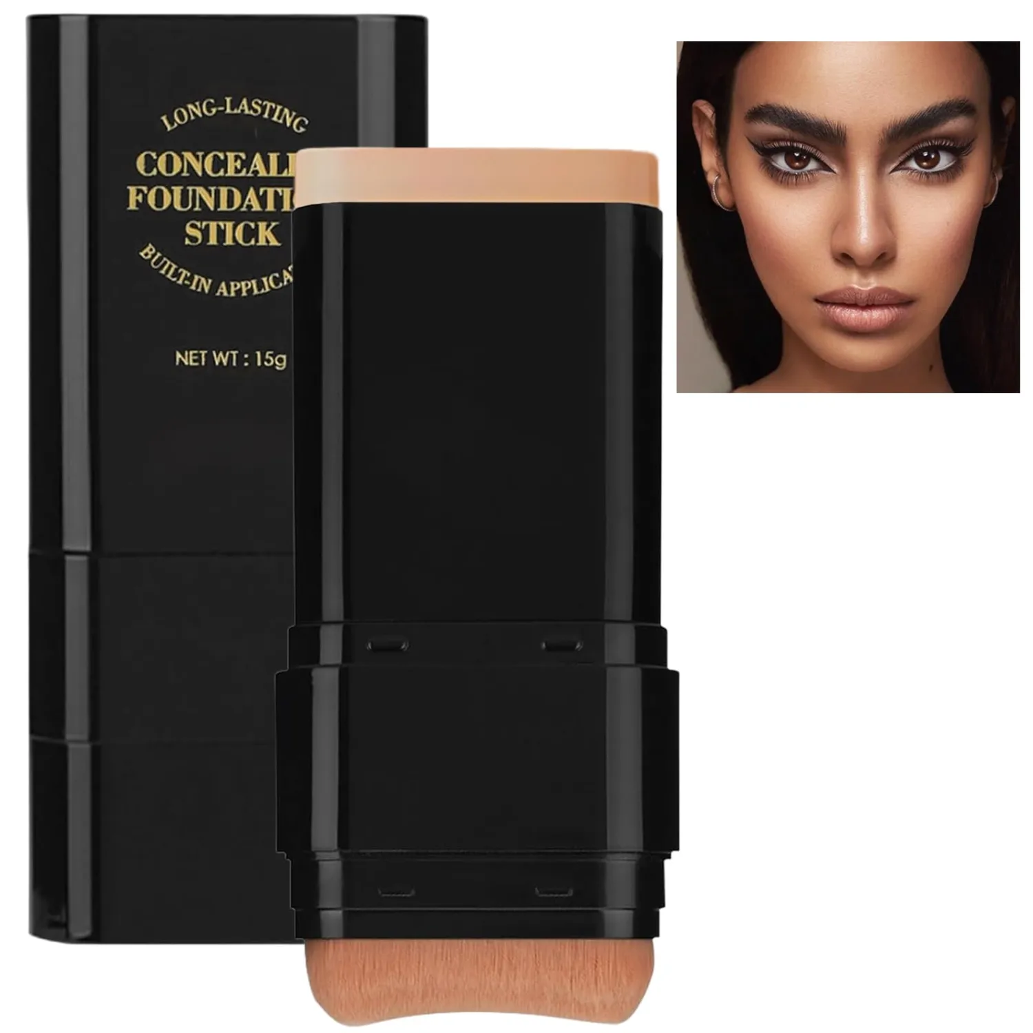 Foundation Stick, 2 in 1 Dual-Ended Long-Lasting Concealer Korean Foundation Contour Stick, Waterproof Contouring foundation with Brush, Full Coverage Matte Finish for Face Makeup(05#DEEP WHEAT COLOR)