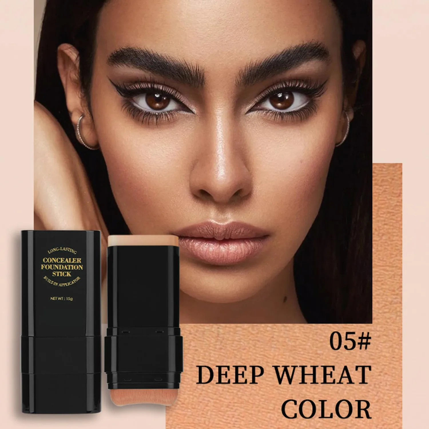 Foundation Stick, 2 in 1 Dual-Ended Long-Lasting Concealer Korean Foundation Contour Stick, Waterproof Contouring foundation with Brush, Full Coverage Matte Finish for Face Makeup(05#DEEP WHEAT COLOR)