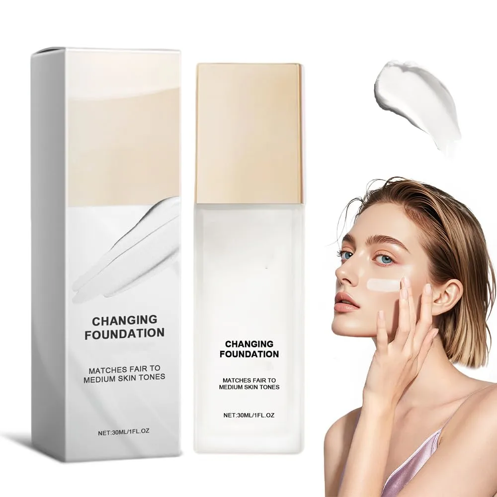 Color Changing Foundation for Mature Skin, 2026 New 2-in-1 Hydrating and Lightweight Liquid Foundations, Skin Changing Foundation Makeup CC Concealer, Tone Suitable for All Skin Types (1Pcs)