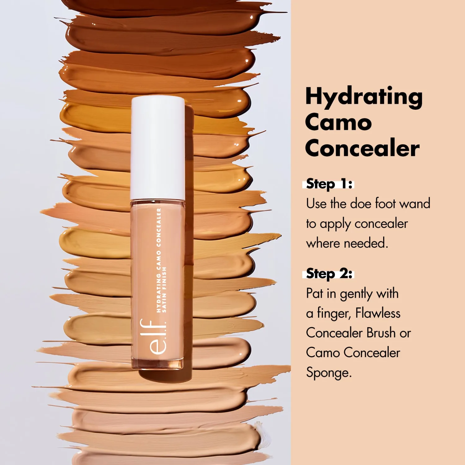 e.l.f. Hydrating Camo Concealer, Covers Blemishes & Under-Eye Circles, Full-Coverage & Delivers A Satin Finish, Vegan & Cruelty-Free, Medium Golden