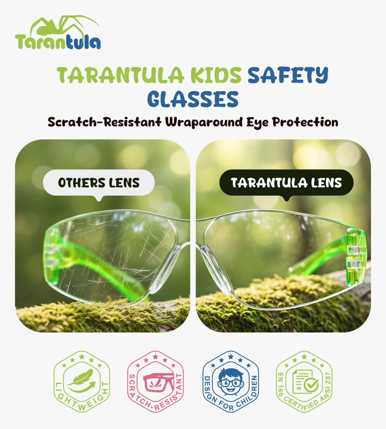 Tarantula 6 Pack Kids Safety Glasses, Youth Protective Eyewear EN166 & ANSI Z87 Certified, Anti-Fog UV Protection, Scratch-Resistant Lightweight Goggles for School, DIY & Outdoor, Multicolor