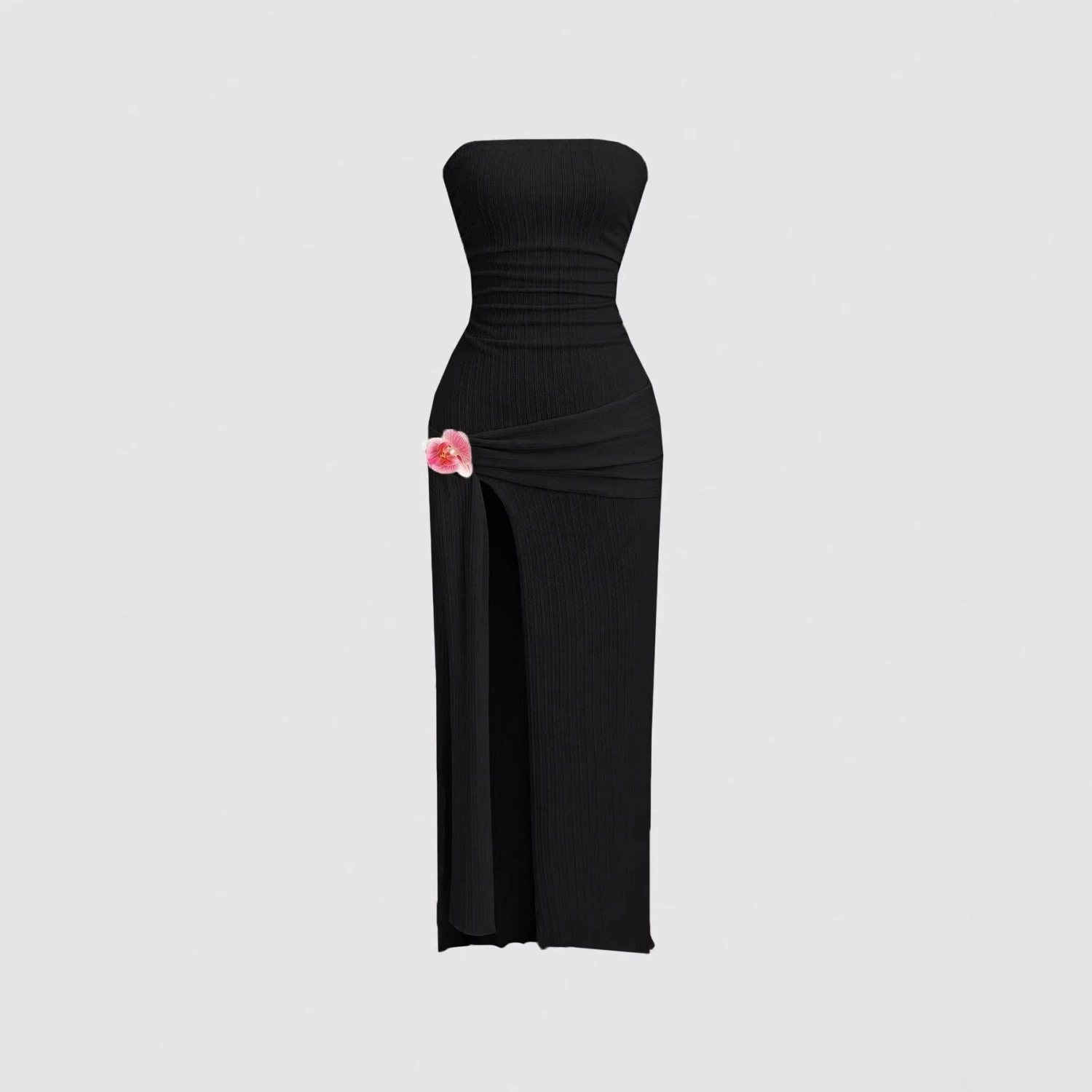 Floral Decorated Wrap Skirt With A Slit