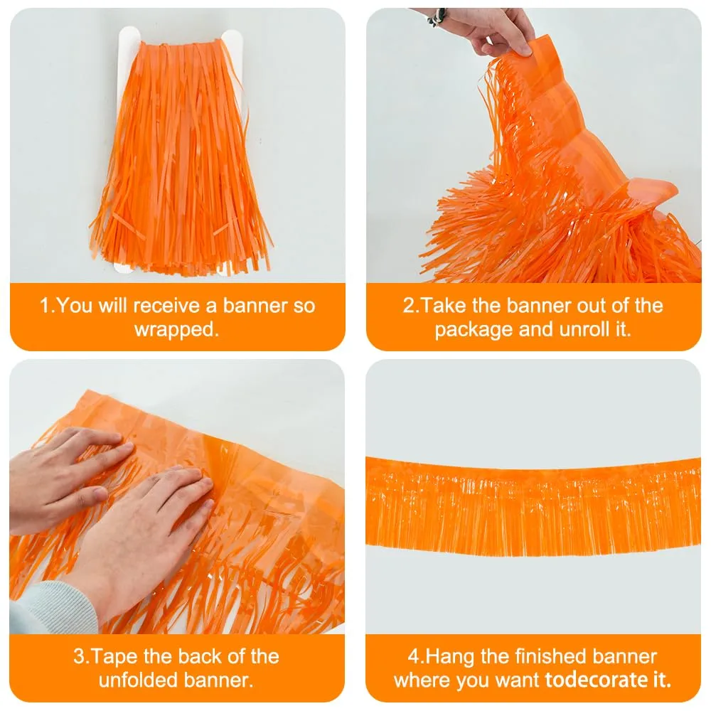 BEISHIDA 3 Packs Metallic Foil Fringe Garland Orange Wall Hanging Tinsel Fringe Banners for Halloween Car Floats Bridal Shower Wedding Birthday Easter Graduation Holiday Party Decoration(30 Feet)