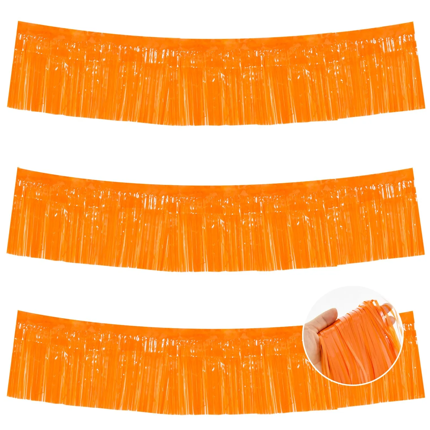 BEISHIDA 3 Packs Metallic Foil Fringe Garland Orange Wall Hanging Tinsel Fringe Banners for Halloween Car Floats Bridal Shower Wedding Birthday Easter Graduation Holiday Party Decoration(30 Feet)
