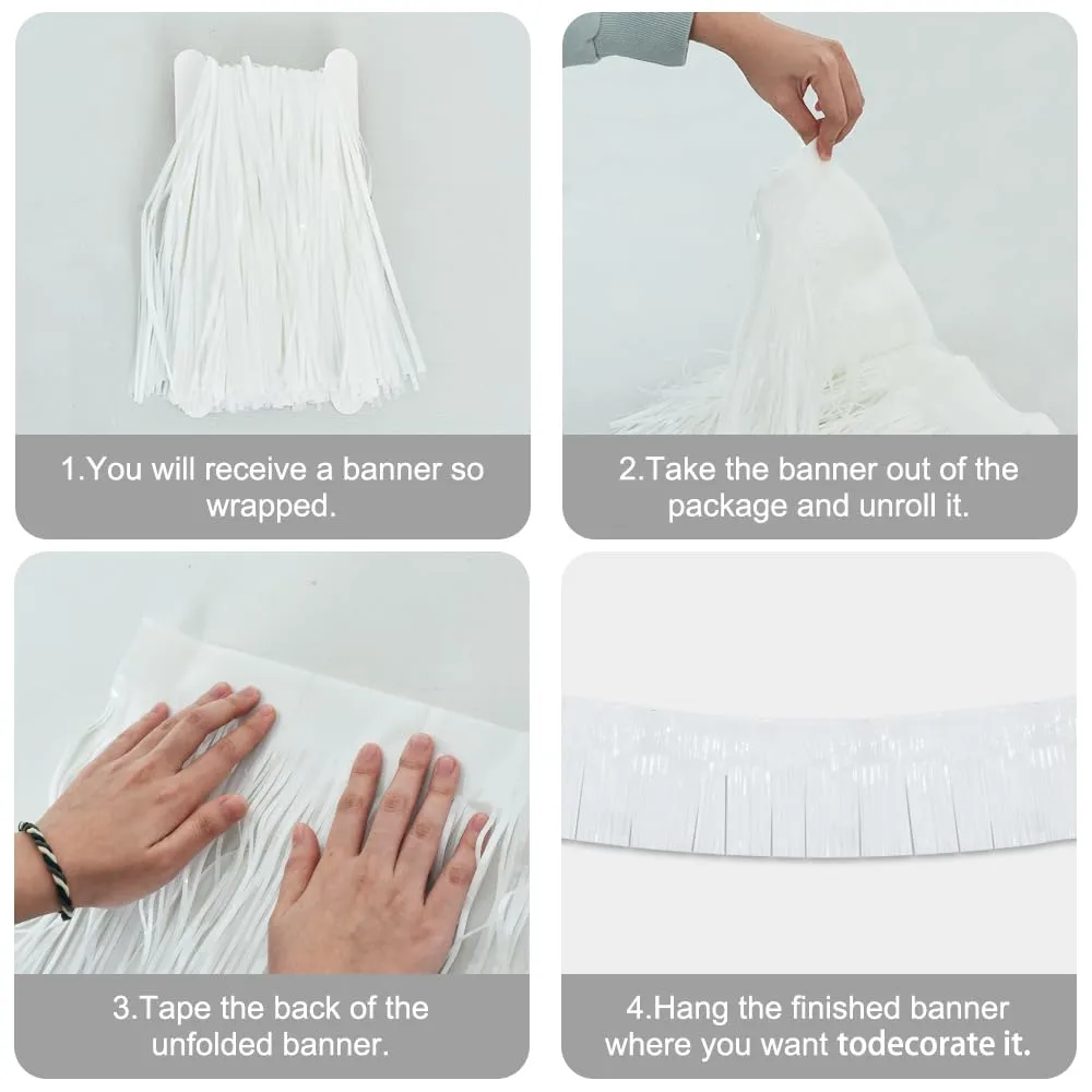 BEISHIDA 3 Packs Metallic Foil Fringe Garland Macaron White Wall Hanging Tinsel Fringe Banners for Car Floats Bridal Shower Wedding Birthday Easter Graduation Holiday Party Decoration(30 Feet)