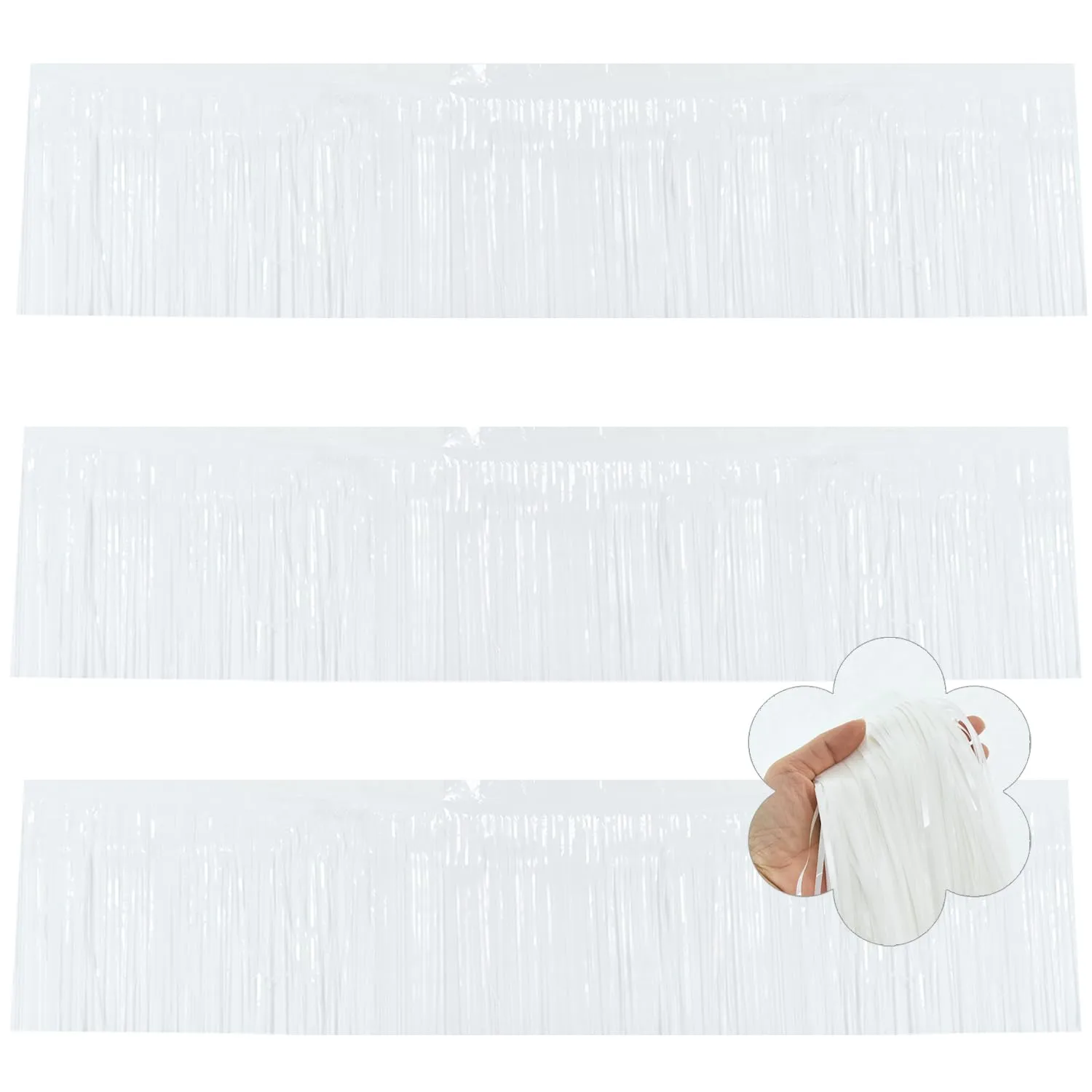 BEISHIDA 3 Packs Metallic Foil Fringe Garland Macaron White Wall Hanging Tinsel Fringe Banners for Car Floats Bridal Shower Wedding Birthday Easter Graduation Holiday Party Decoration(30 Feet)