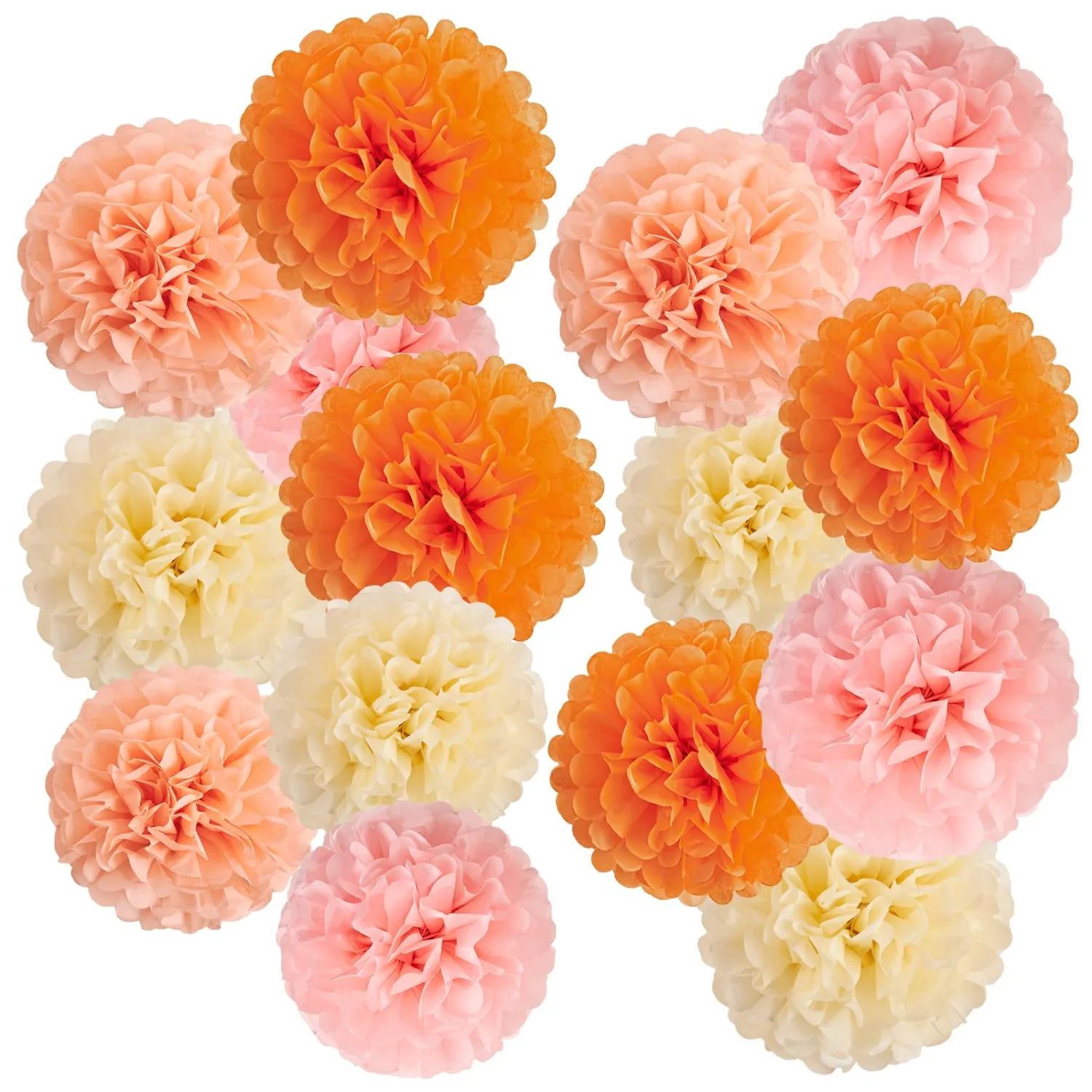 15Pcs Tissue Pom Poms Pink Orange Paper Flowers Hanging Decorations Orange Pink Flower Ball for Baby Shower Wedding Nursery Birthday Party Backdrop Home Outdoor