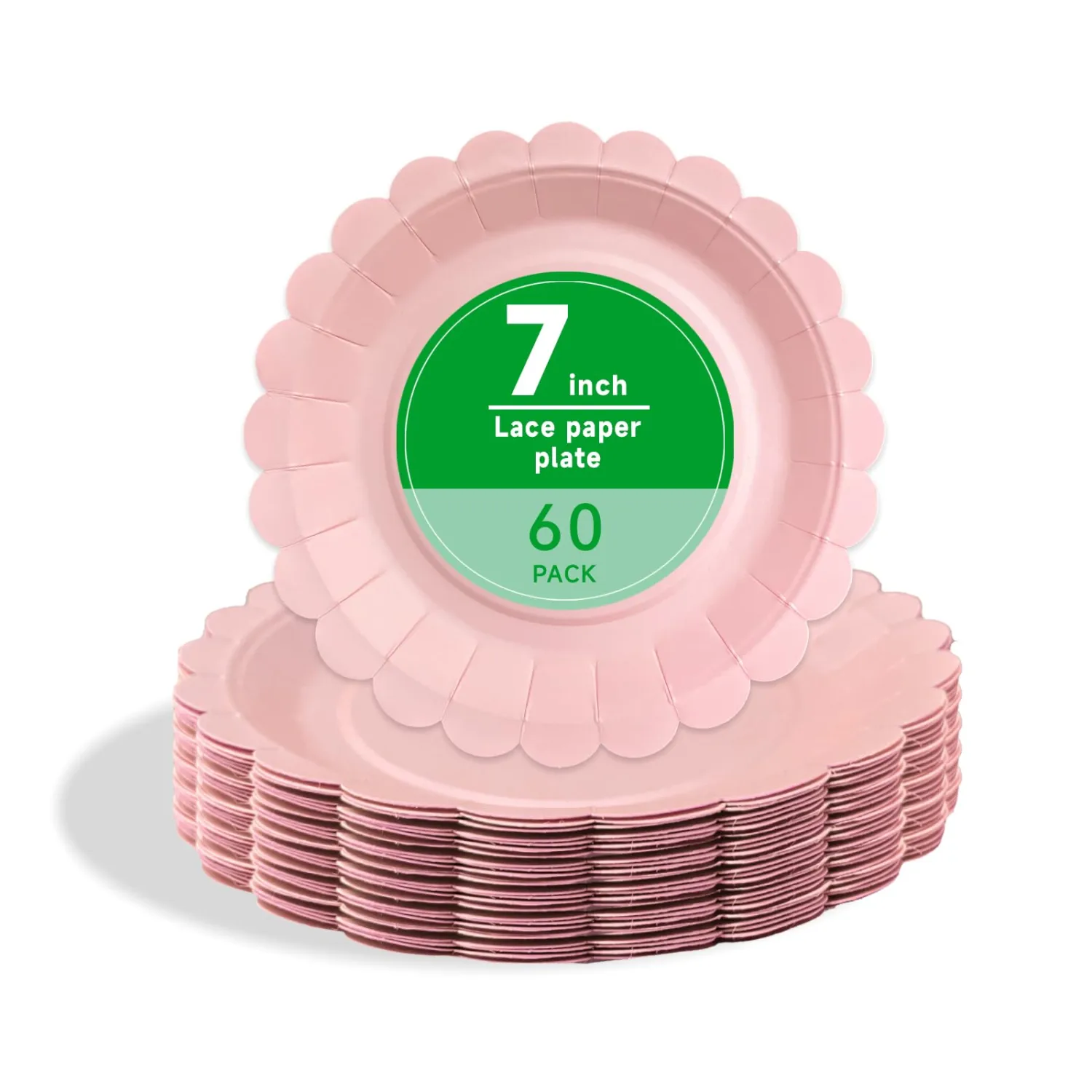 Stylish Pink Paper Plates 60 Count,Eco Compostable Plates,7" Small Paper Plates,Scalloped Dessert Plates Disposable Pink Plates for Party,Birthdays Weddings Picnics,Easter or Daily Use