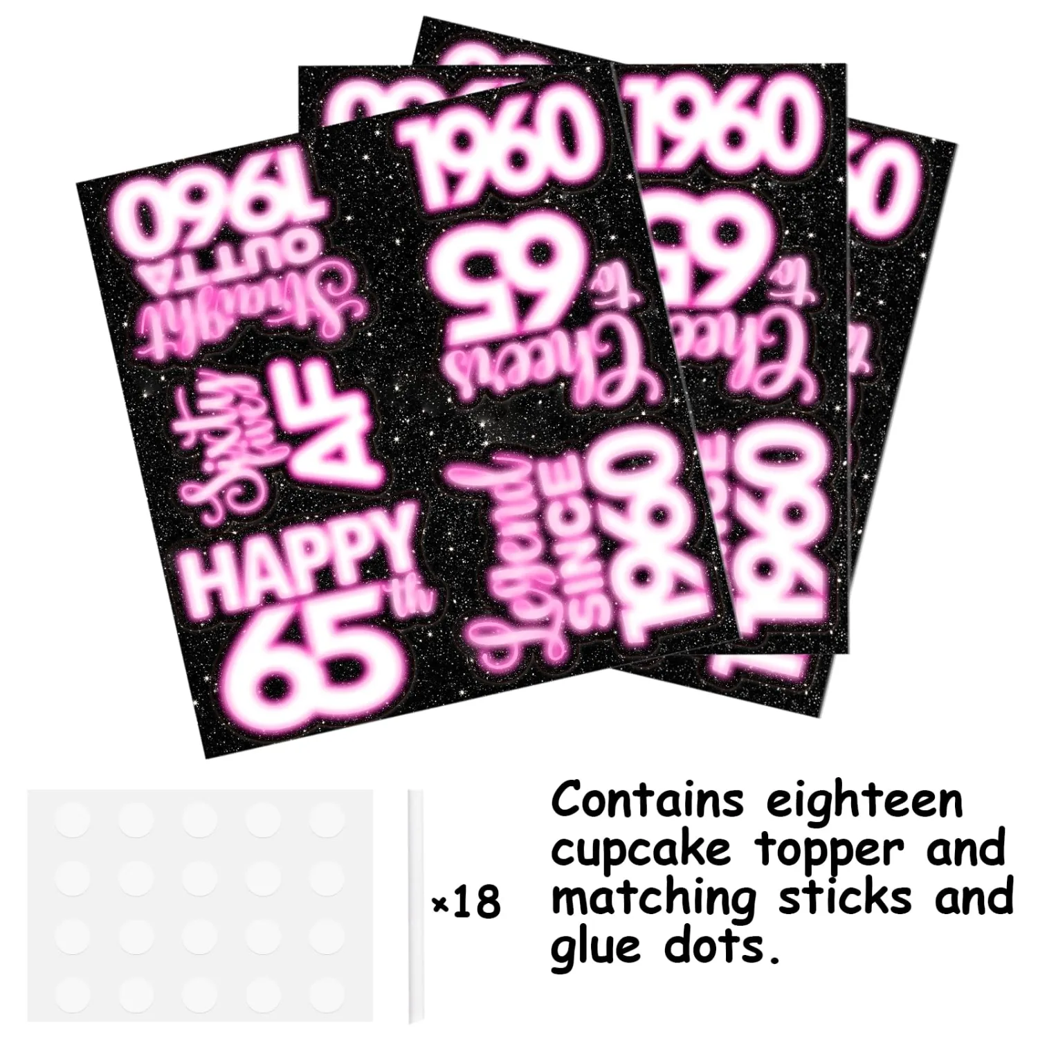 18pcs Pink Glitter Dessert Cupcake Topper Pick for Straight Outta 1960 Legend Since 1960 Theme Decor Supplies Men Happy 65th Birthday Party Decorations