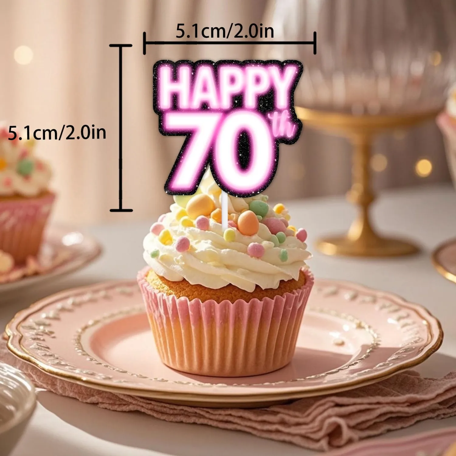 18pcs Pink Glitter Dessert Cupcake Topper Pick for Straight Outta 1955 Legend Since 1955 Theme Decor Supplies Men Happy 70th Birthday Party Decorations