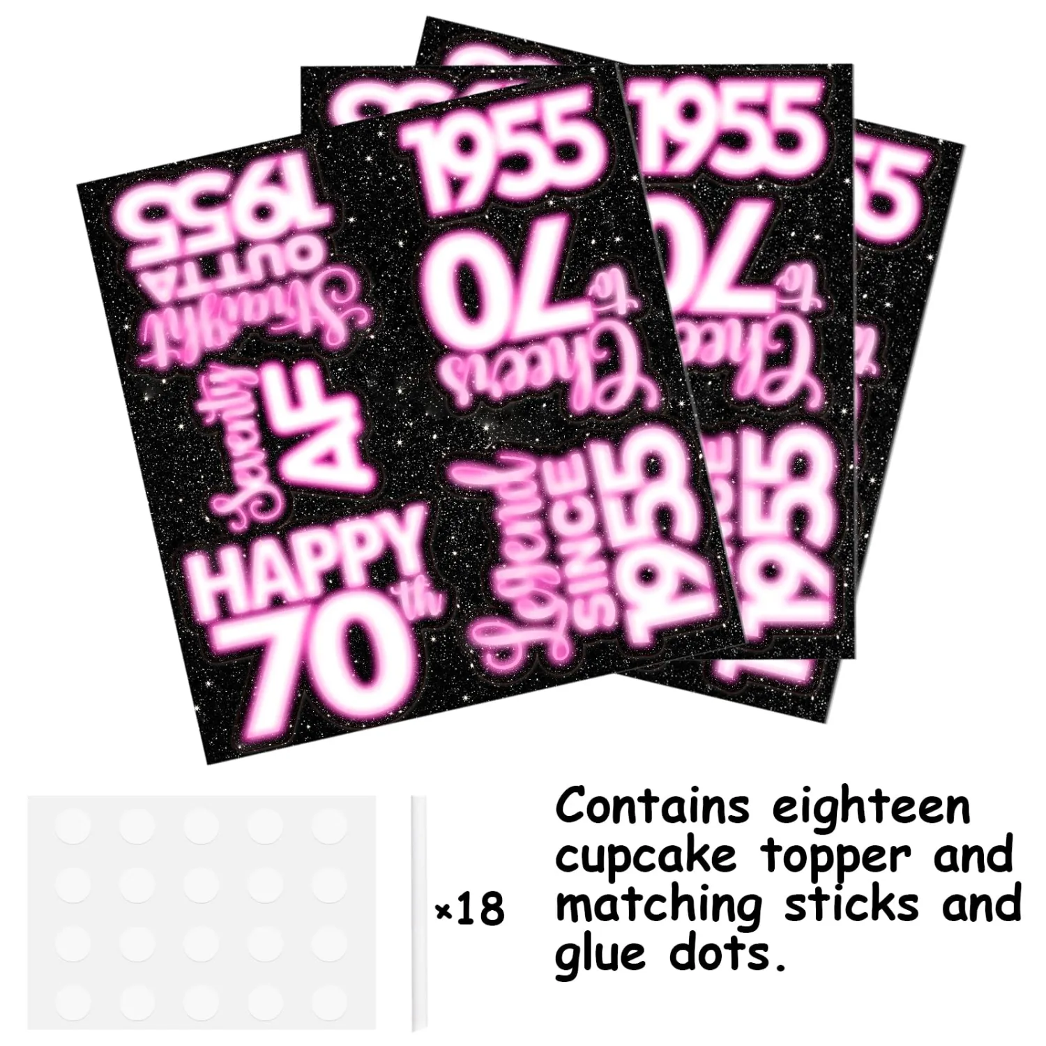 18pcs Pink Glitter Dessert Cupcake Topper Pick for Straight Outta 1955 Legend Since 1955 Theme Decor Supplies Men Happy 70th Birthday Party Decorations