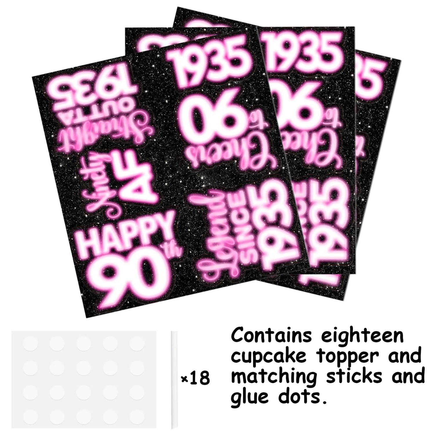 18pcs Pink Glitter Dessert Cupcake Topper Pick for Straight Outta 1935 Legend Since 1935 Theme Decor Supplies Men Happy 90th Birthday Party Decorations