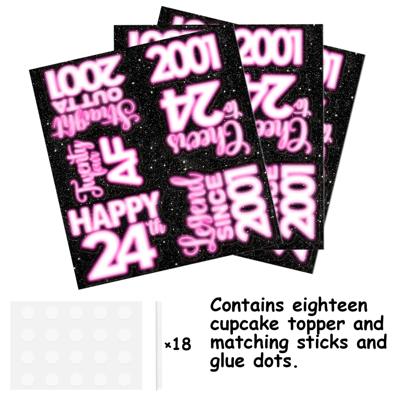 18pcs Pink Glitter Dessert Cupcake Topper Pick for Straight Outta 2001 Legend Since 2001 Theme Decor Supplies Men Happy 24th Birthday Party Decorations