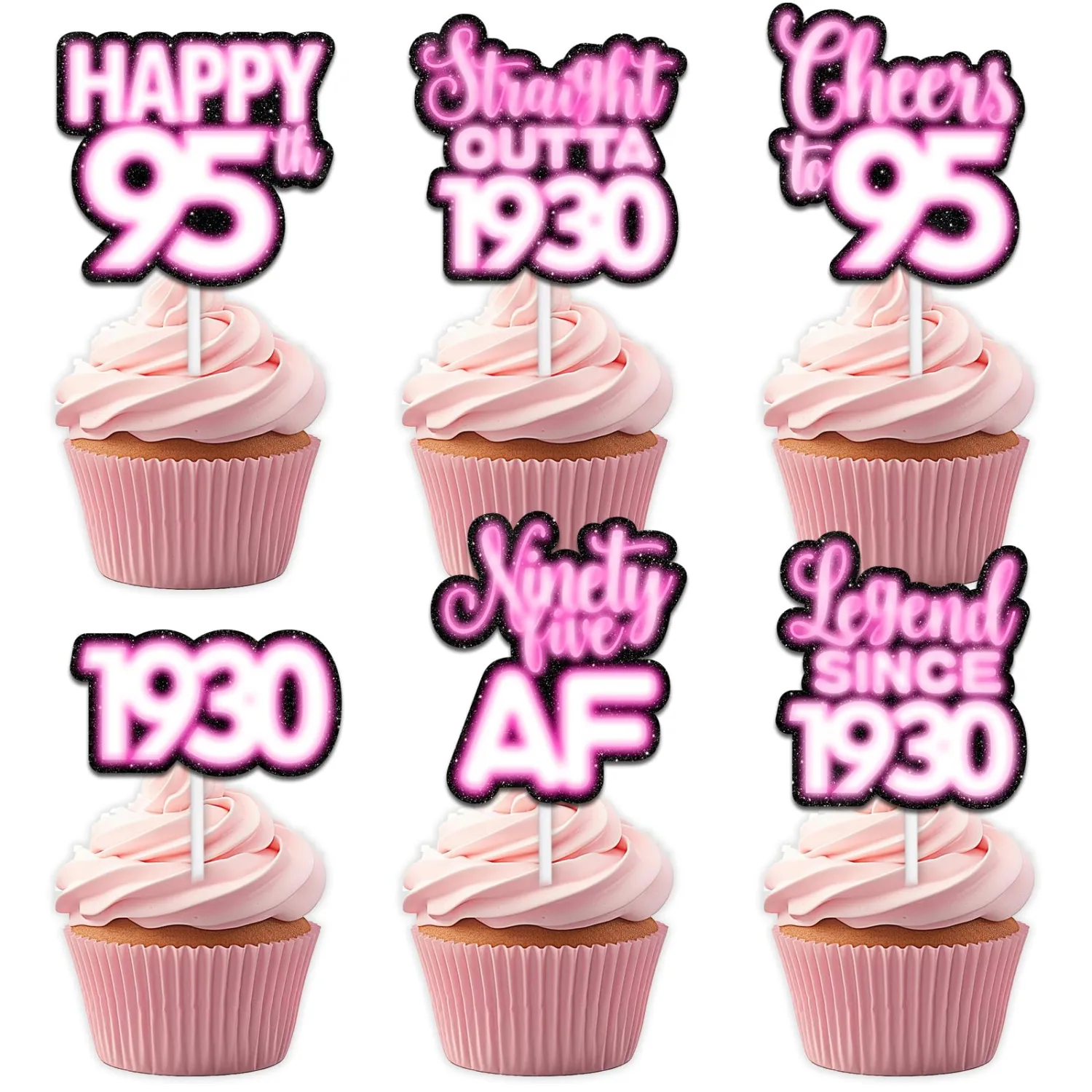 18pcs Pink Glitter Dessert Cupcake Topper Pick for Straight Outta 1930 Legend Since 1930 Theme Decor Supplies Men Happy 95th Birthday Party Decorations