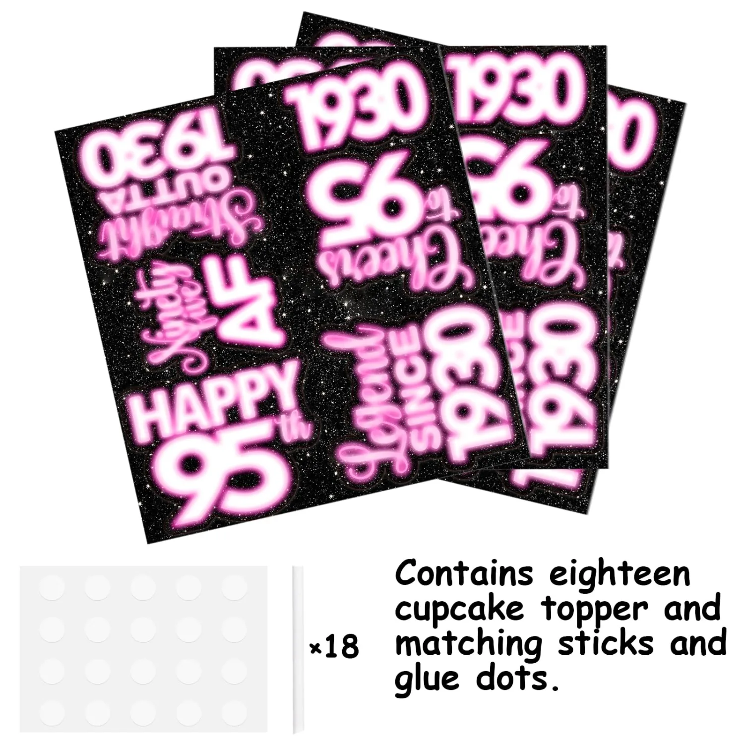 18pcs Pink Glitter Dessert Cupcake Topper Pick for Straight Outta 1930 Legend Since 1930 Theme Decor Supplies Men Happy 95th Birthday Party Decorations