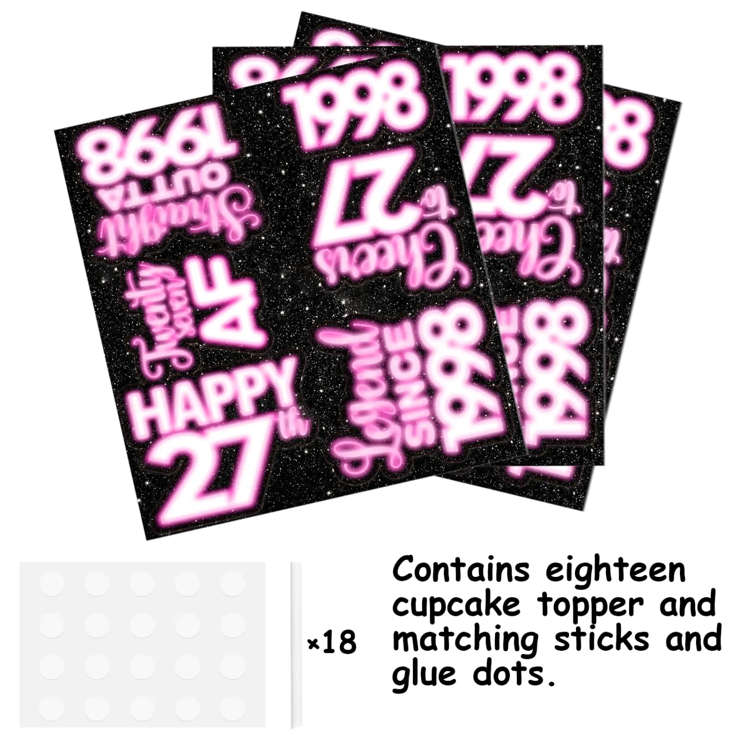 18pcs Pink Glitter Dessert Cupcake Topper Pick for Straight Outta 1998 Legend Since 1998 Theme Decor Supplies Men Happy 27th Birthday Party Decorations