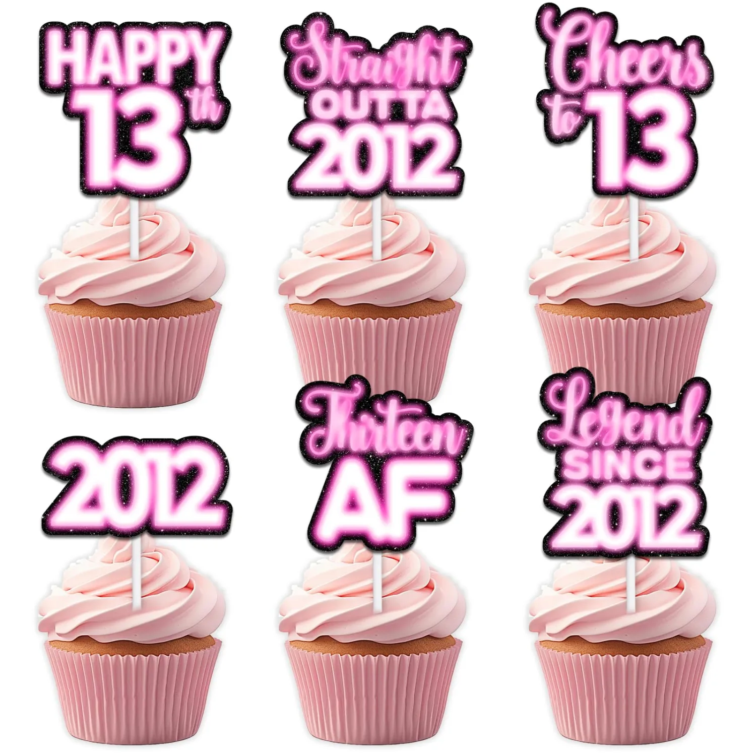 18pcs Pink Glitter Dessert Cupcake Topper Pick for Straight Outta 2012 Legend Since 2012 Theme Decor Supplies Boy Happy 13th Birthday Party Decorations
