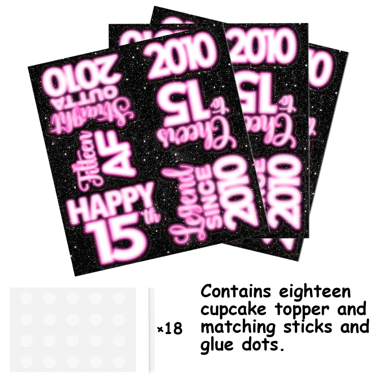 18pcs Pink Glitter Dessert Cupcake Topper Pick for Straight Outta 2010 Legend Since 2010 Theme Decor Supplies Boy Happy 15th Birthday Party Decorations