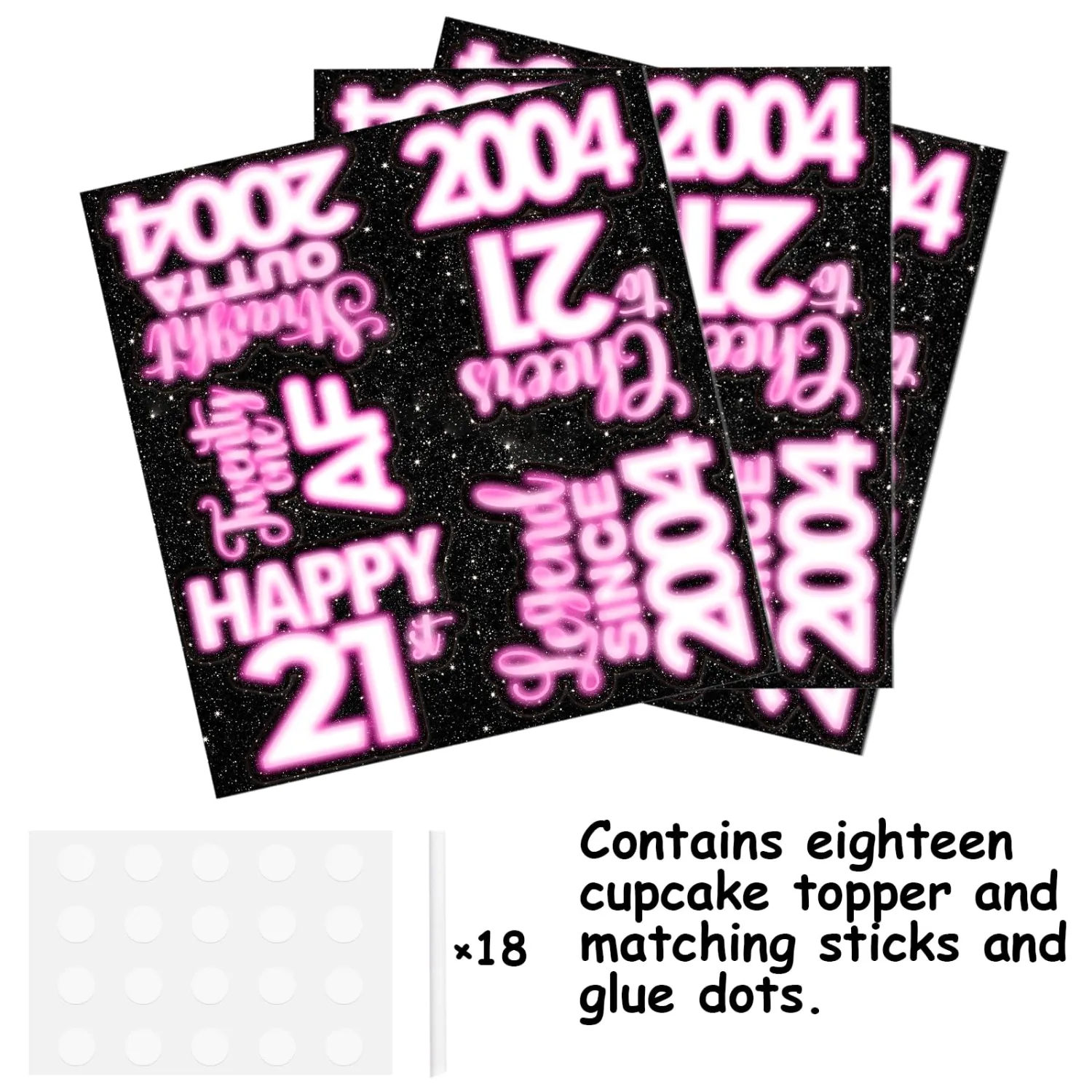 18pcs Pink Glitter Dessert Cupcake Topper Pick for Straight Outta 2004 Legend Since 2004 Theme Decor Supplies Men Happy 21st Birthday Party Decorations