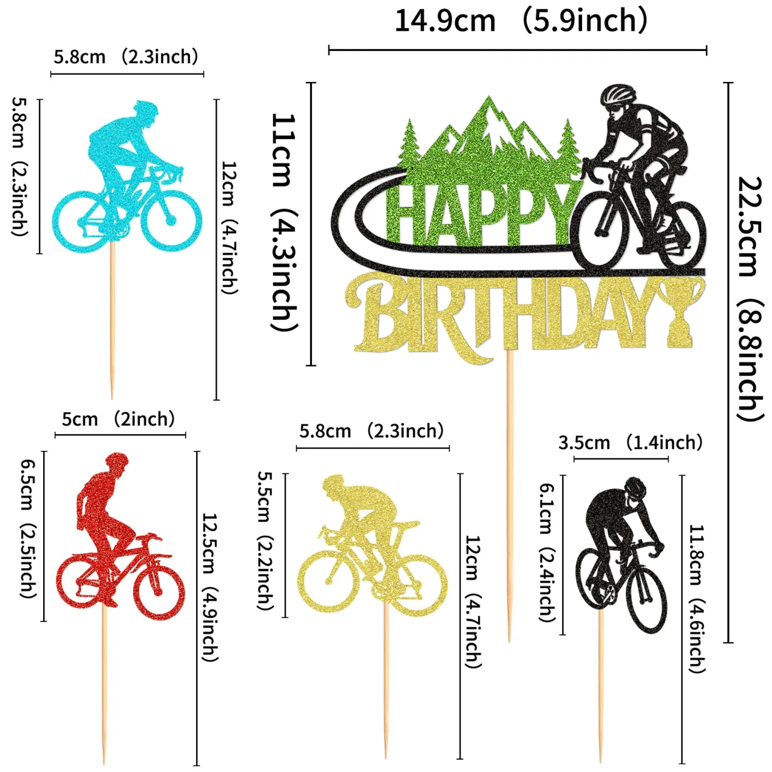 25Pcs Road Cycling Birthday Cake Topper Bicycle Riding Cupcake Toppers for Road Bicycle Sports Cake Decorations Cycling Sports Birthday Party Decoration