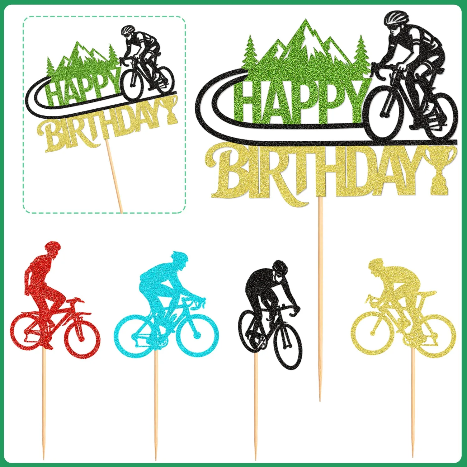 25Pcs Road Cycling Birthday Cake Topper Bicycle Riding Cupcake Toppers for Road Bicycle Sports Cake Decorations Cycling Sports Birthday Party Decoration