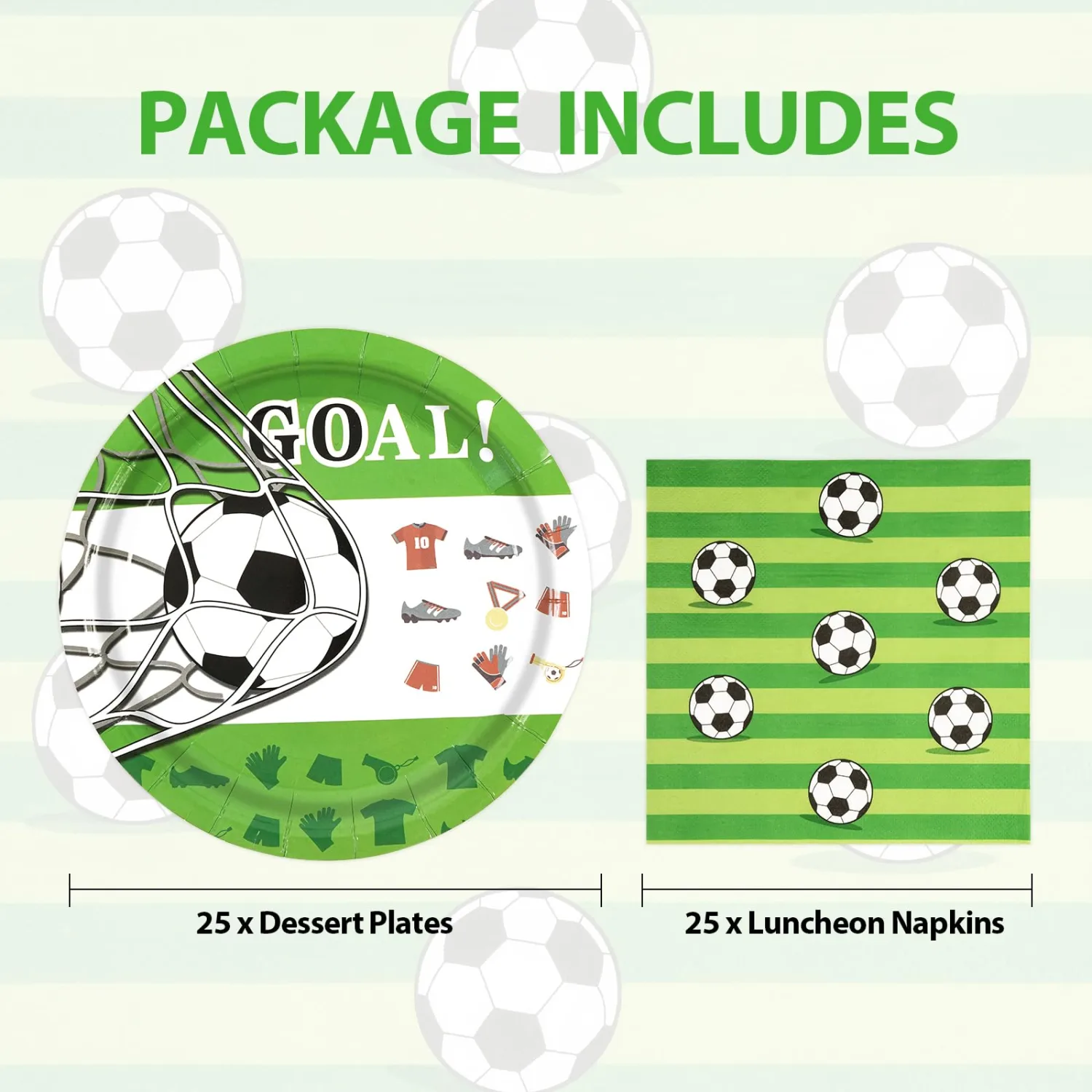 50pcs Paper Plates And Napkins Set, 7inch Disposable Dessert Plates And 6.5inch Luncheon Napkins Party Supplies Decorations (Soccer)