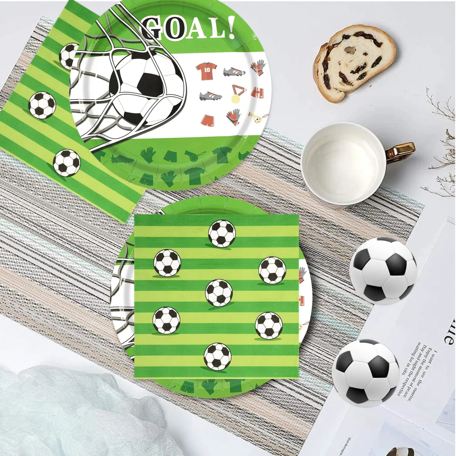 50pcs Paper Plates And Napkins Set, 7inch Disposable Dessert Plates And 6.5inch Luncheon Napkins Party Supplies Decorations (Soccer)