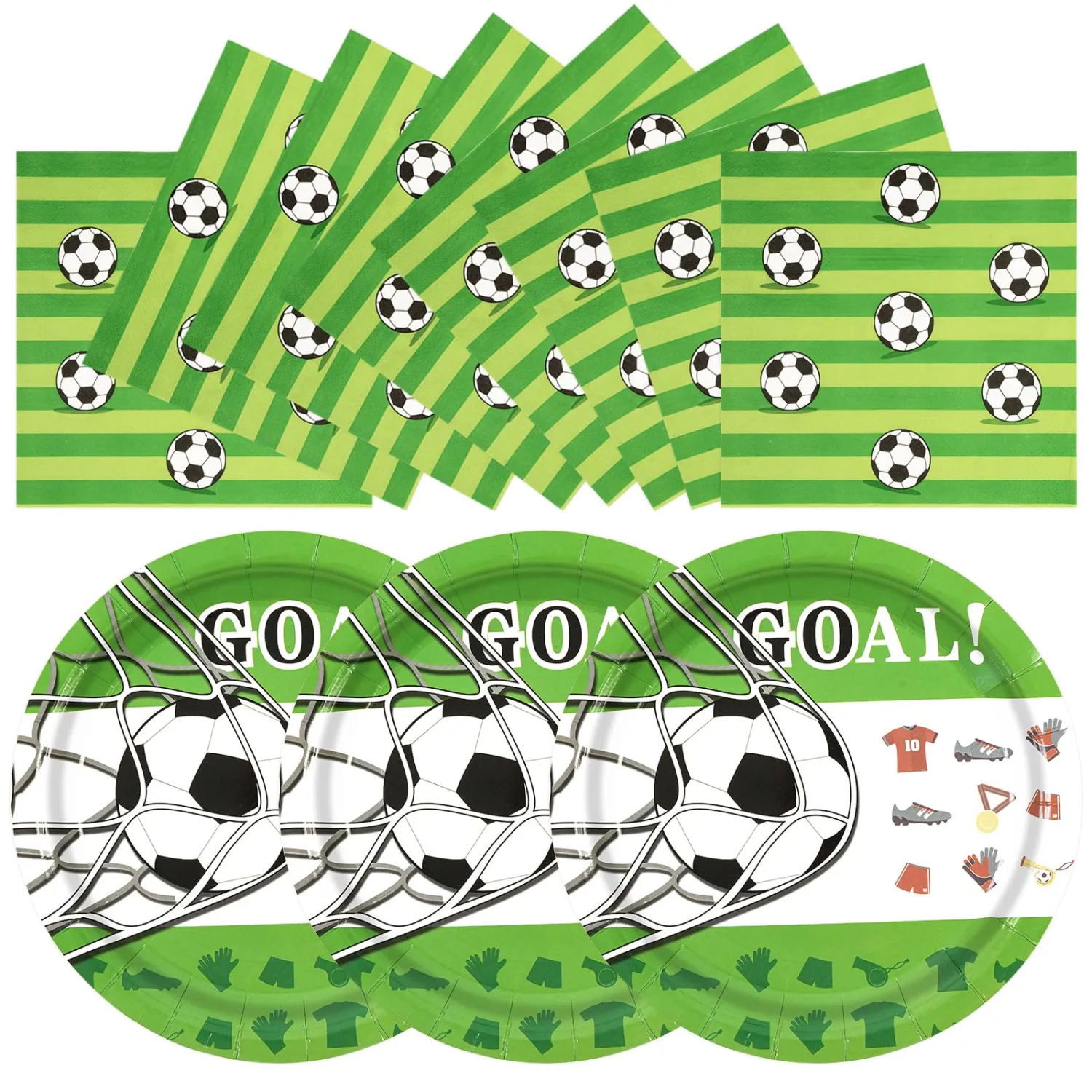 50pcs Paper Plates And Napkins Set, 7inch Disposable Dessert Plates And 6.5inch Luncheon Napkins Party Supplies Decorations (Soccer)