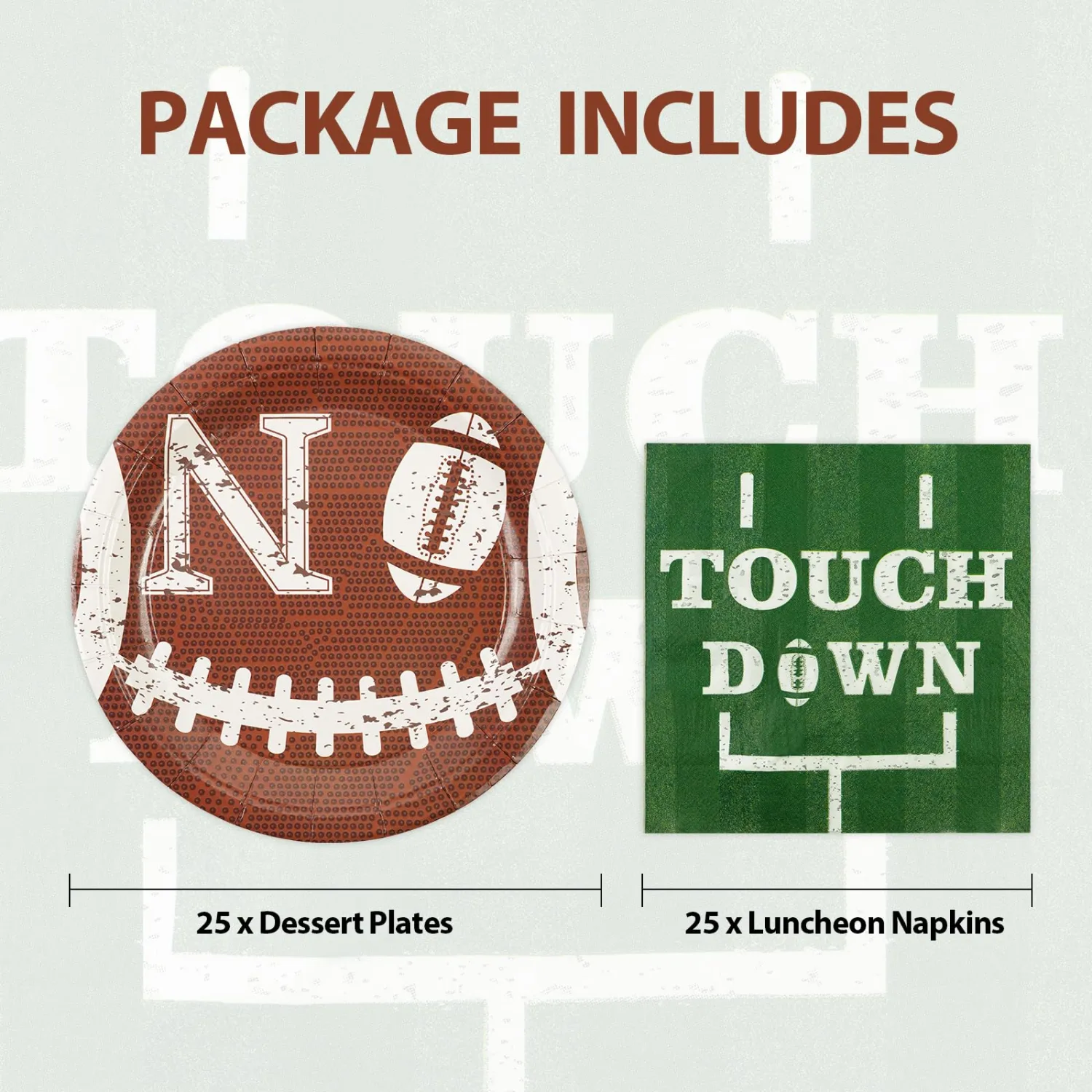 50pcs Football Paper Plates and Napkins Set Super Bowl Party Decorations, 7inch Football Theme Birthday Dessert Plates Touchdown Luncheon Napkins Party Supplies for Birthday Game Day Tailgate