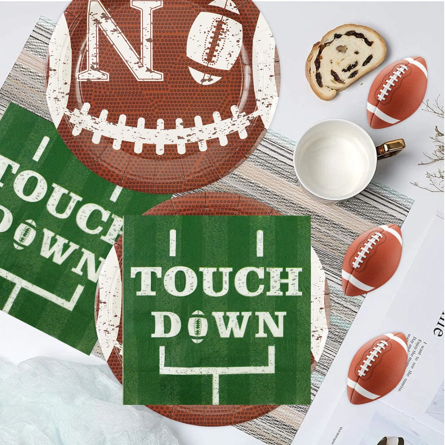 50pcs Football Paper Plates and Napkins Set Super Bowl Party Decorations, 7inch Football Theme Birthday Dessert Plates Touchdown Luncheon Napkins Party Supplies for Birthday Game Day Tailgate