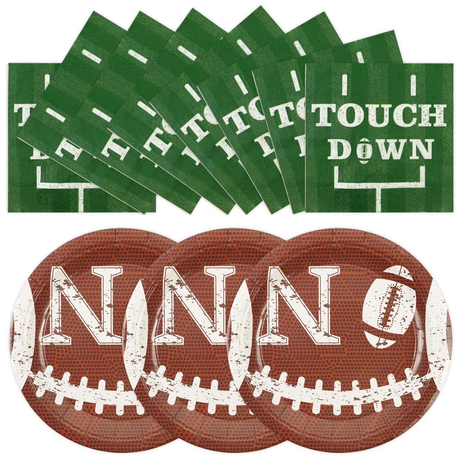 50pcs Football Paper Plates and Napkins Set Super Bowl Party Decorations, 7inch Football Theme Birthday Dessert Plates Touchdown Luncheon Napkins Party Supplies for Birthday Game Day Tailgate