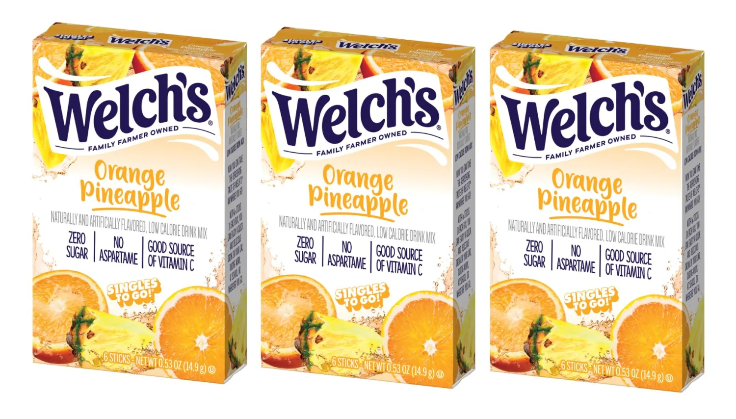 Welchs Orange Pineapple Drink Mix - Pack of 3-6 Singles To Go - 18 Total Servings - Zero Sugar, Low Calorie