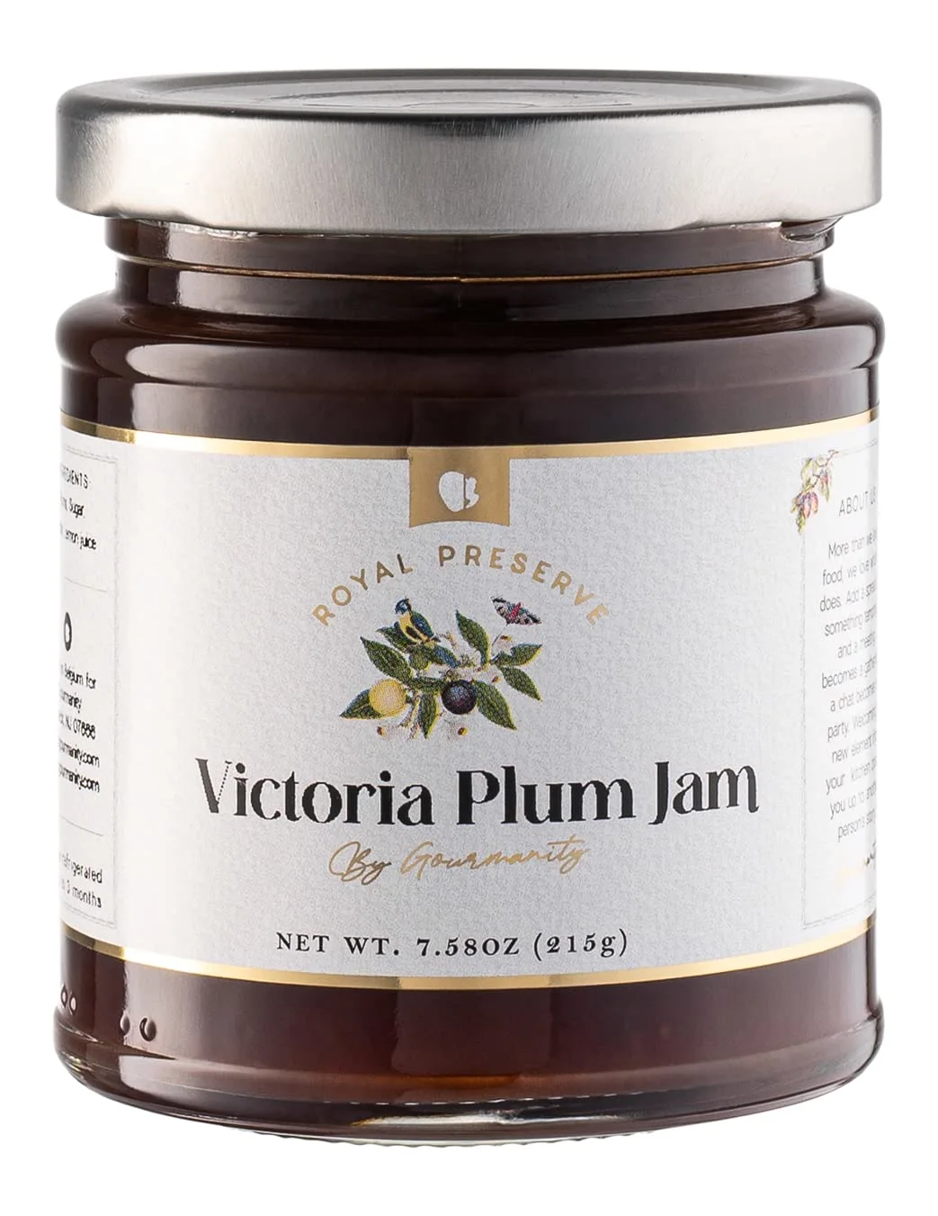 Gourmanity Victoria Plum Jam, Sweet and Flavorful, Delicious Plum Preserves, Great on Toast and Scones, High Fruit Content, Non GMO, Made in Belgium, 7.6oz