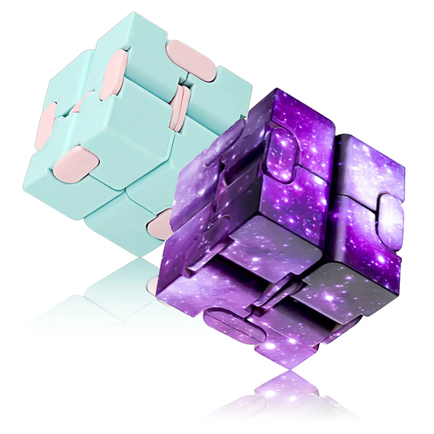 Infinitycube Fidget Toy Stress Relieving Fidgeting Game for Kids and Adults,Cute Pocket-Sized Unique Gadget for Anxiety Relief and Kill Time (2, Blue & Purple Galaxy)