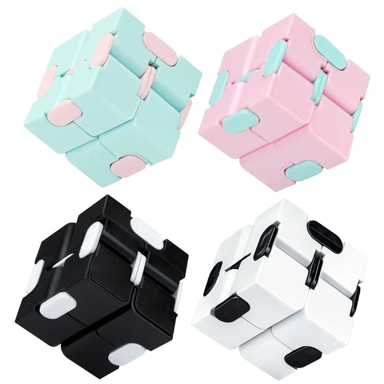 Infinitycube Fidget Toy Stress Relieving Fidgeting Game for Kids and Adults,Cute Pocket-Sized Unique Gadget for Anxiety Relief and Kill Time (4, Macarons & Black White)