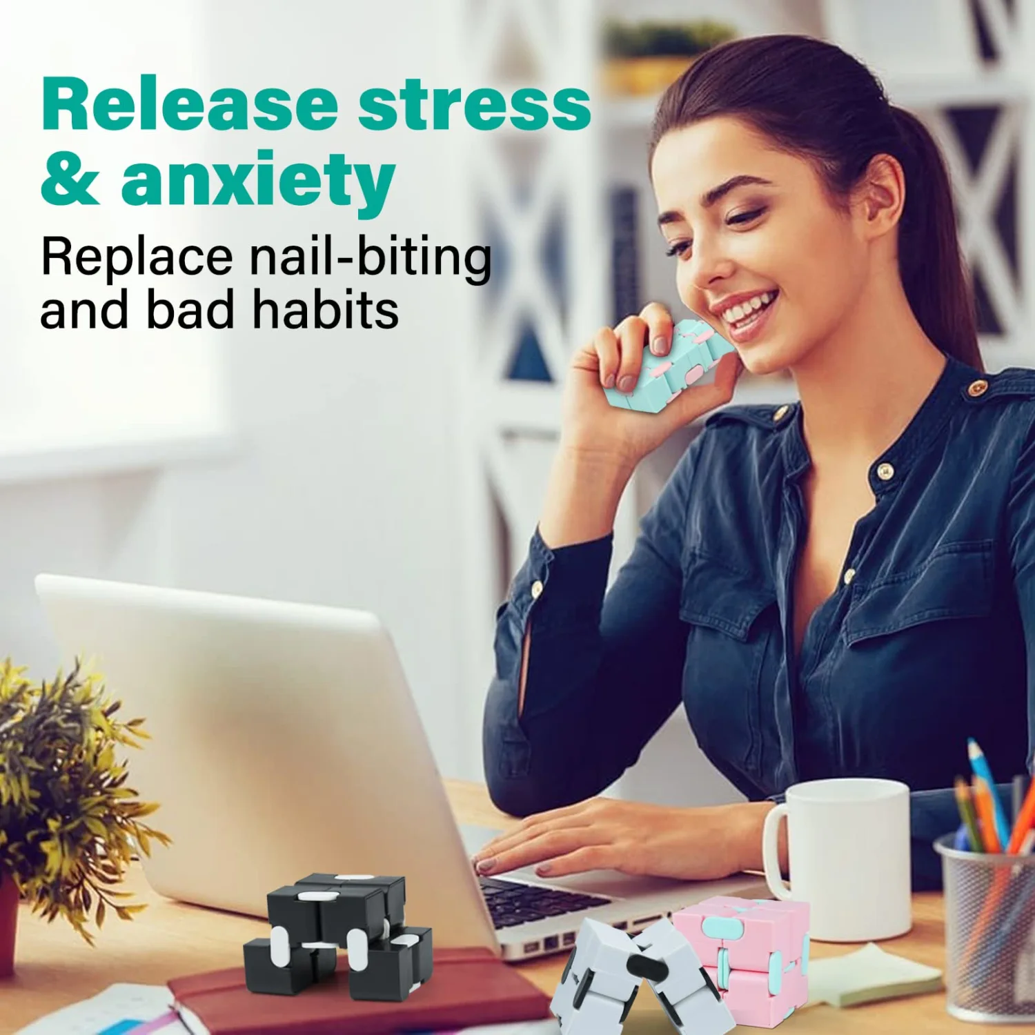 Infinitycube Fidget Toy Stress Relieving Fidgeting Game for Kids and Adults,Cute Pocket-Sized Unique Gadget for Anxiety Relief and Kill Time (4, Macarons & Black White)