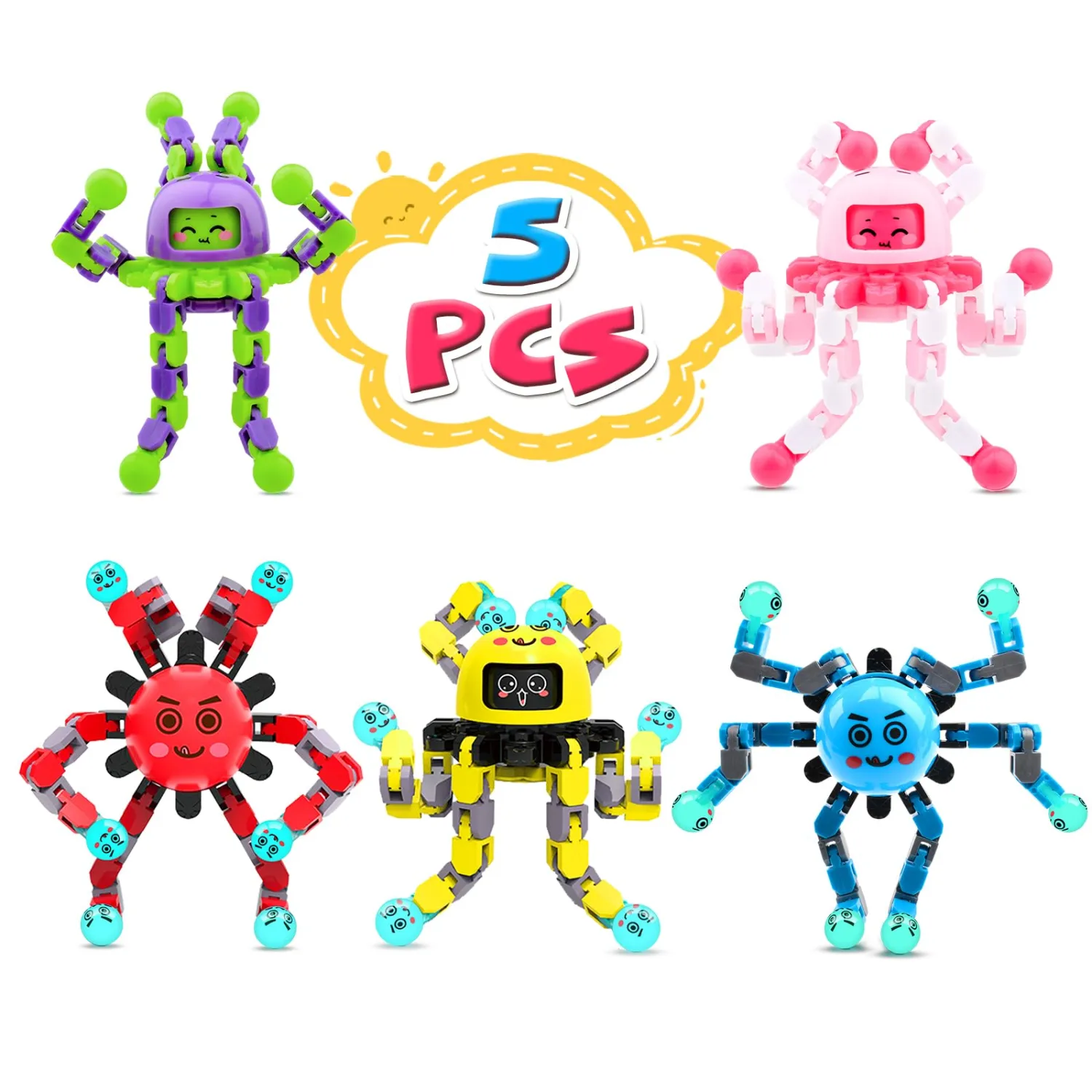 Transformable Fidget Spinner Toys for Kids and Adults,5 PCS Sensory Toy for Boys Girl ADHD Stress Relief,Easter Basket Stuffers Gifts Fingertip Gyros Birthdays Travel Party Favors for Teens