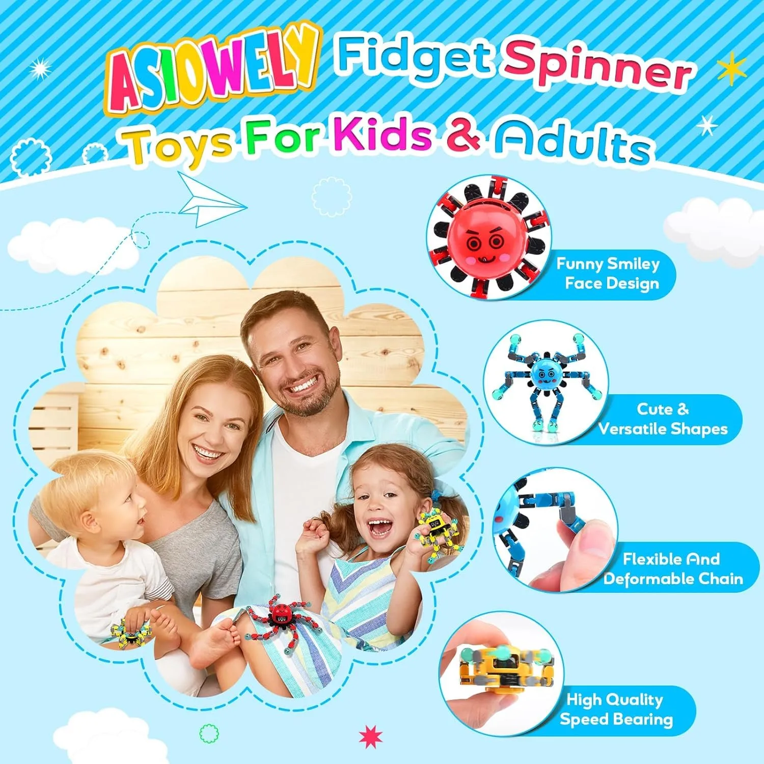 Transformable Fidget Spinner Toys for Kids and Adults,4 PCS Sensory Toy for Boys Girl ADHD Stress Relief,Easter Basket Stuffers Gifts Fingertip Gyros Birthdays Travel Party Favors for Teens